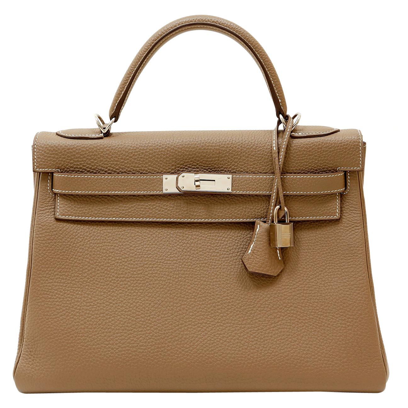 Hermès Taupe Togo Leather 32 cm Kelly Bag with Palladium