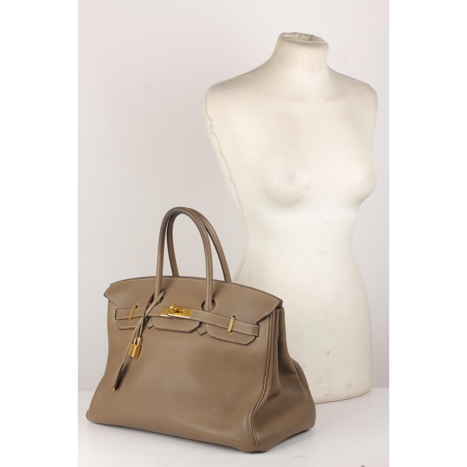 Hermes Taupe Togo Leather Birkin 35 Top Handle Bag Satchel In Good Condition In Rome, Rome