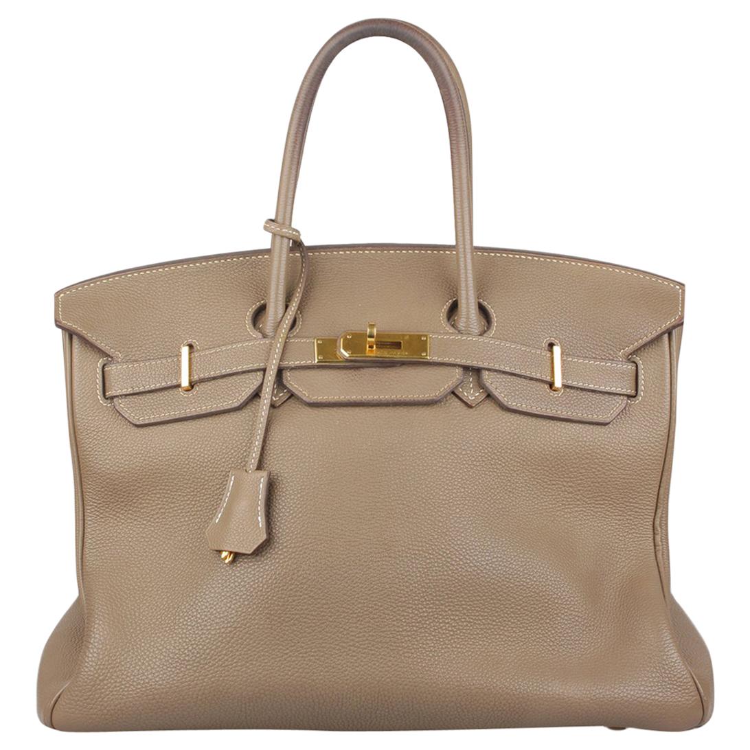 Hermes Taupe Togo Leather Birkin 35 Top Handle Bag Satchel