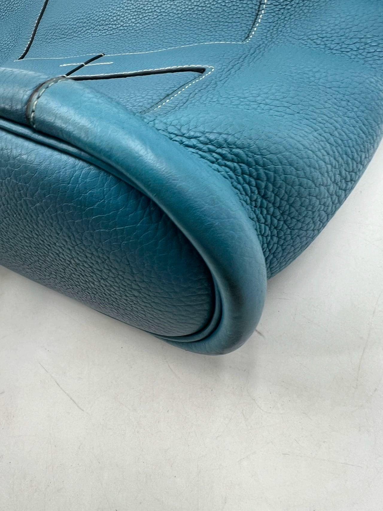 Hermès Taurillon Clemence Good News 28 PM Blue Jeans Hobo Crossbody Bag For Sale 6
