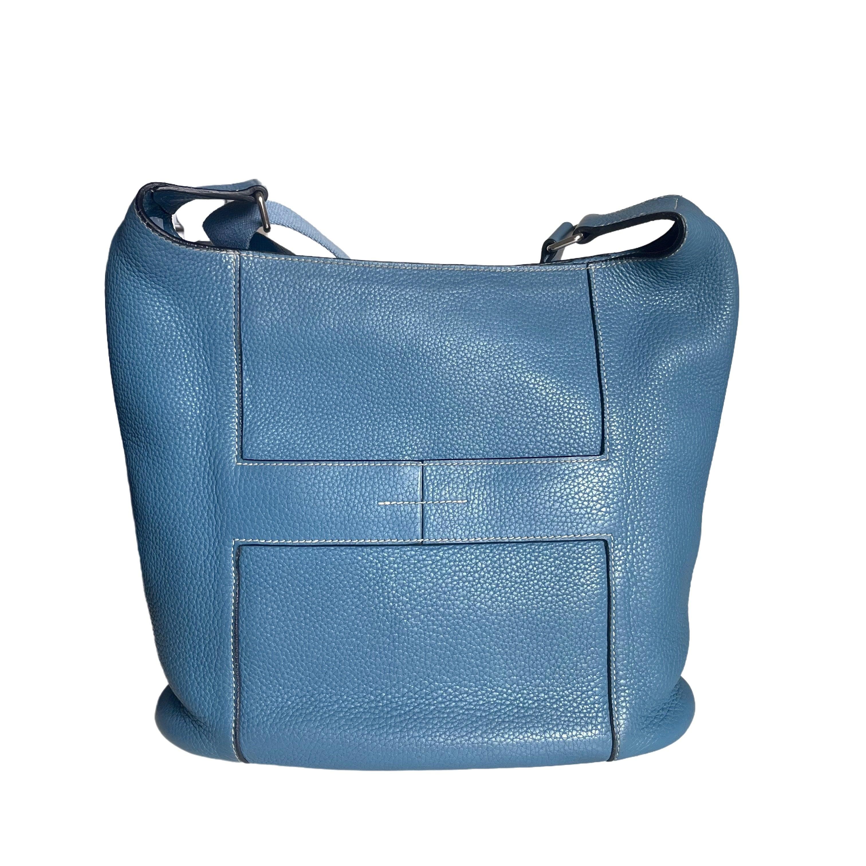 Hermès Taurillon Clemence Good News 28 PM Blue Jeans Hobo Crossbody Bag In Good Condition In AUBERVILLIERS, FR
