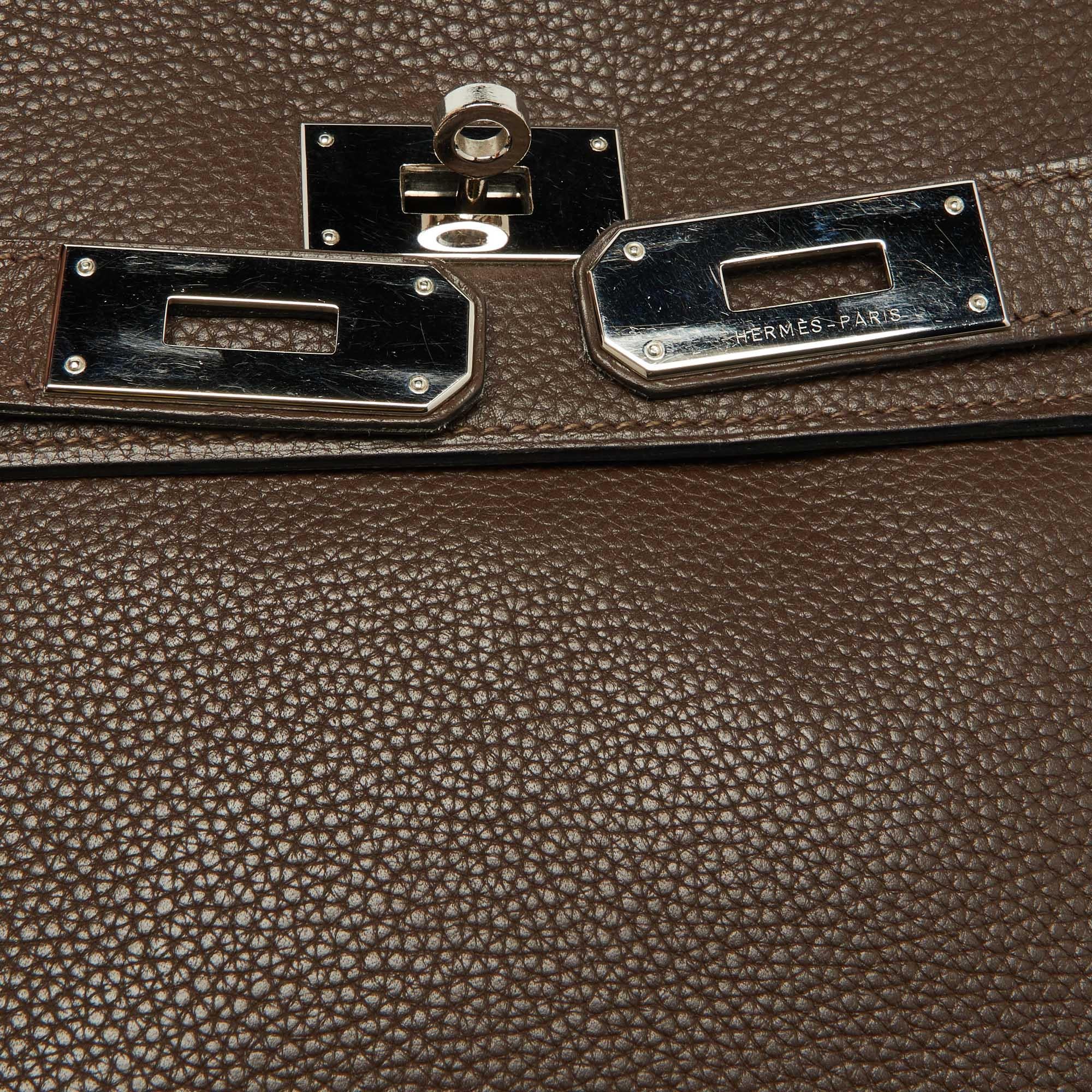 Hermes Taurillon Clemence Leather Palladium Finish Kelly Retourne 40 Bag For Sale 6
