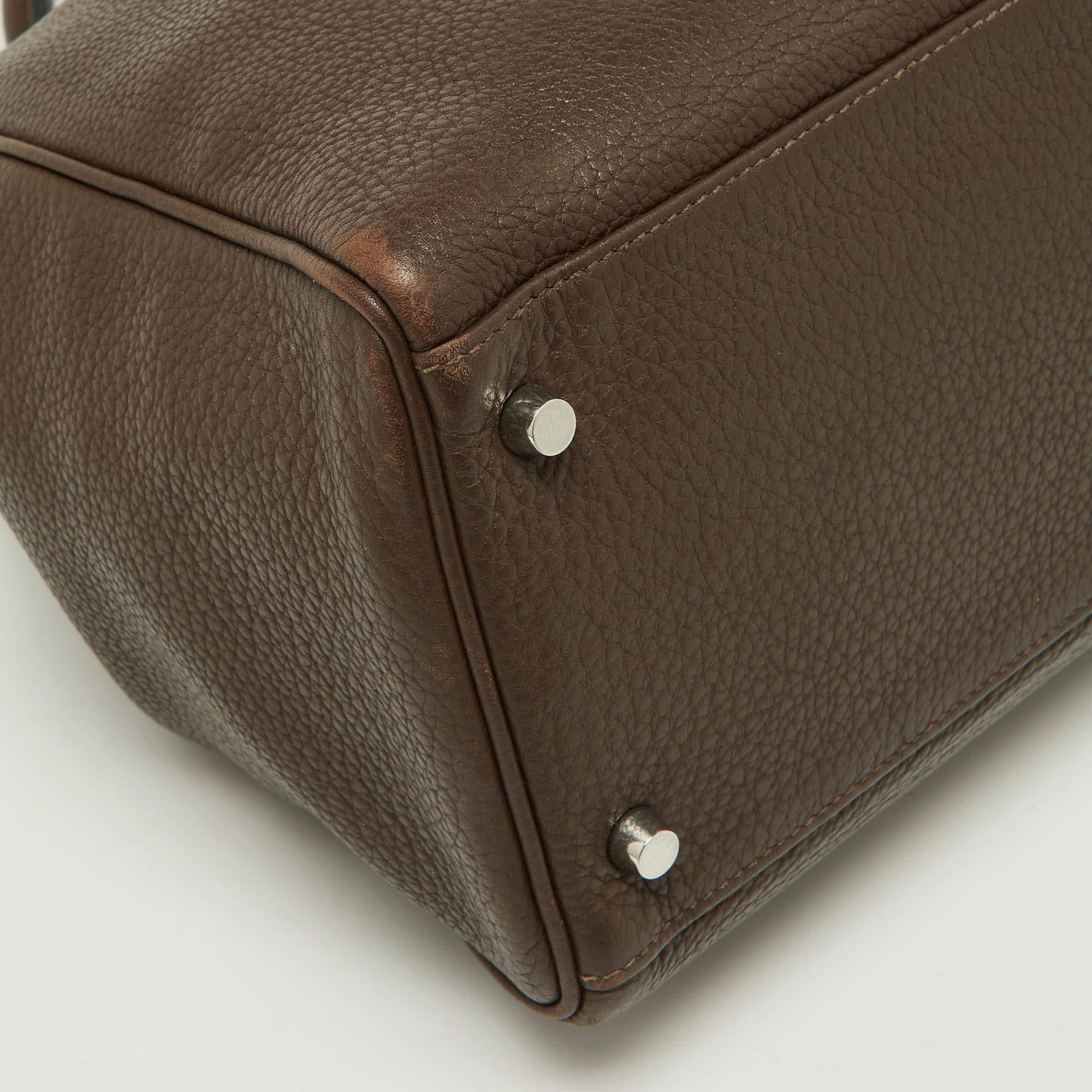 Hermes Taurillon Clemence Leather Palladium Finish Kelly Retourne 40 Bag For Sale 7