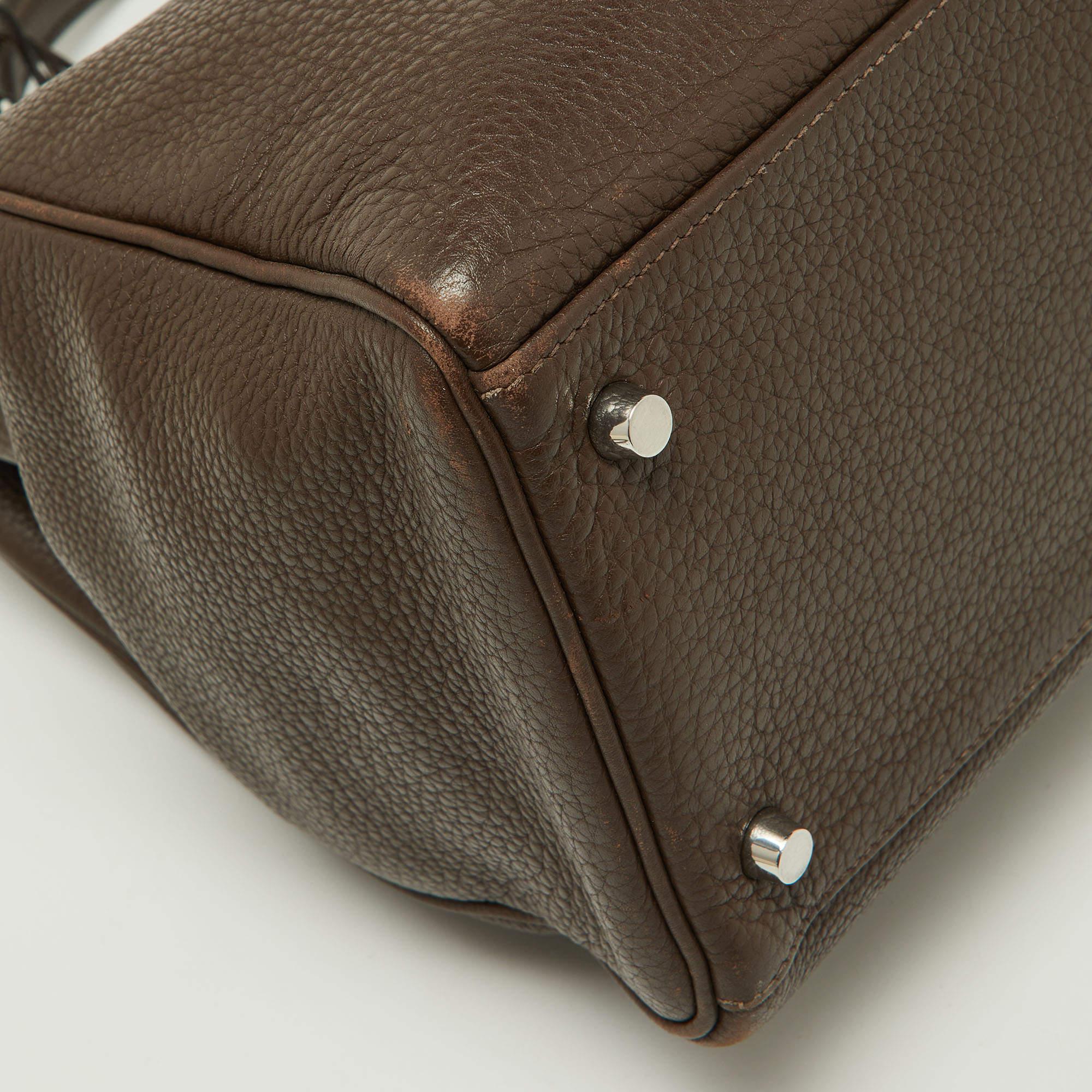 Hermes Taurillon Clemence Leather Palladium Finish Kelly Retourne 40 Bag For Sale 8