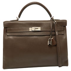 Hermes Taurillon Clemence Leder Palladium Finish Kelly Retourne 40 Tasche