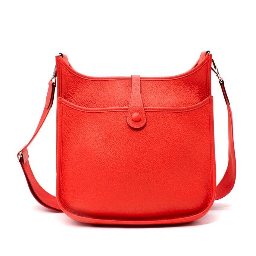 Red Hermes Taurillon Clemence Leather Rouge Pivoine Evelyne III 29 PHW For Sale