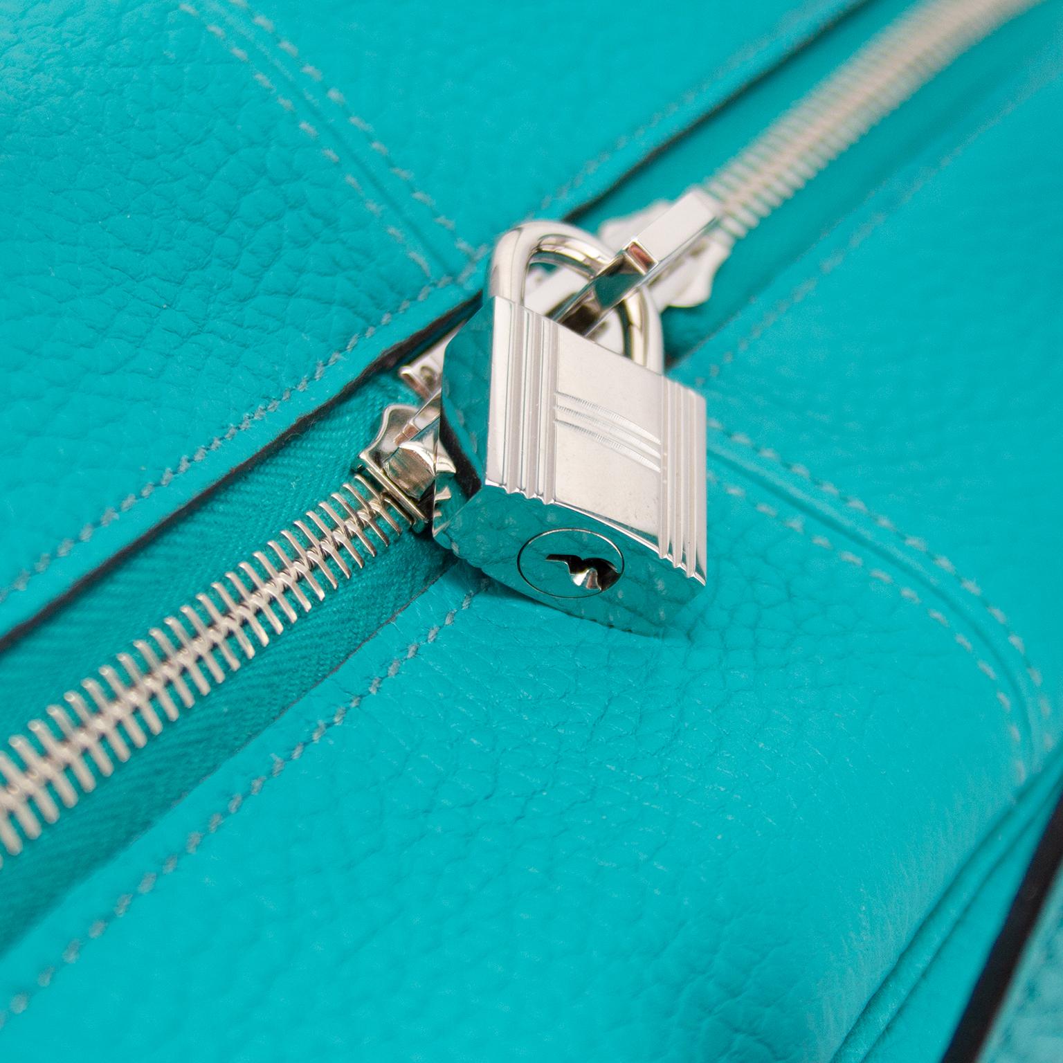 Women's or Men's Hermes Taurillon Clemence Novillo Victoria II 35 in Turquoise