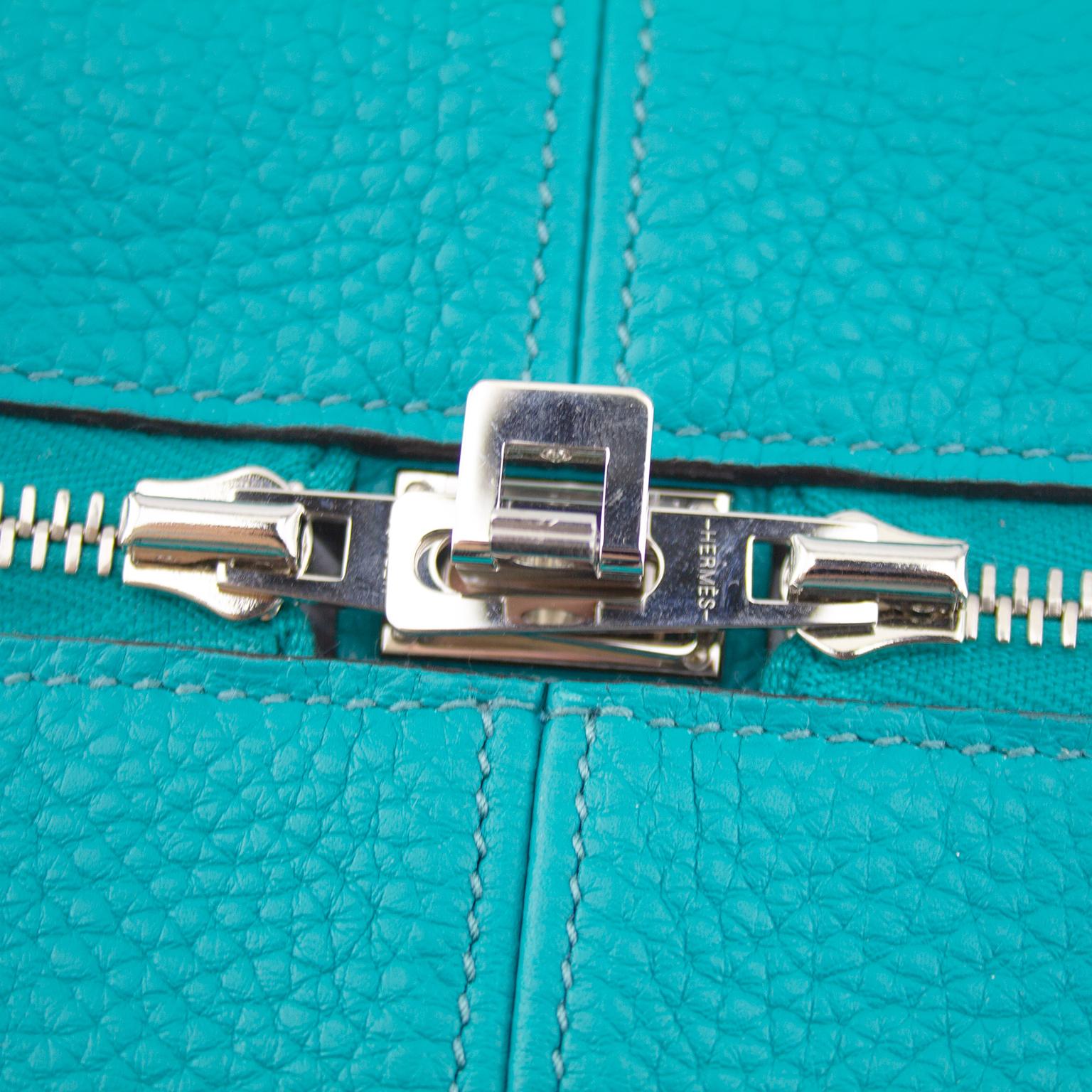  Hermes Taurillon Clemence Novillo Victoria II 35 in Turquoise  For Sale 1