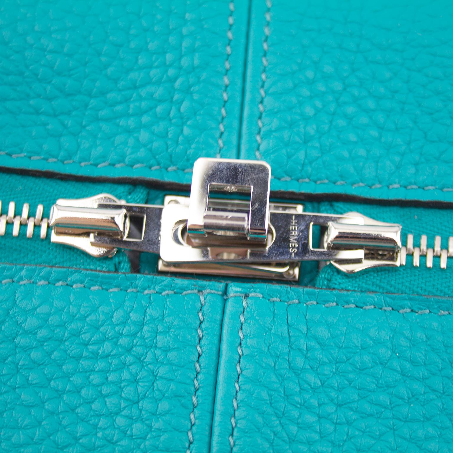Hermes Taurillon Clemence Novillo Victoria II 35 in Turquoise 1