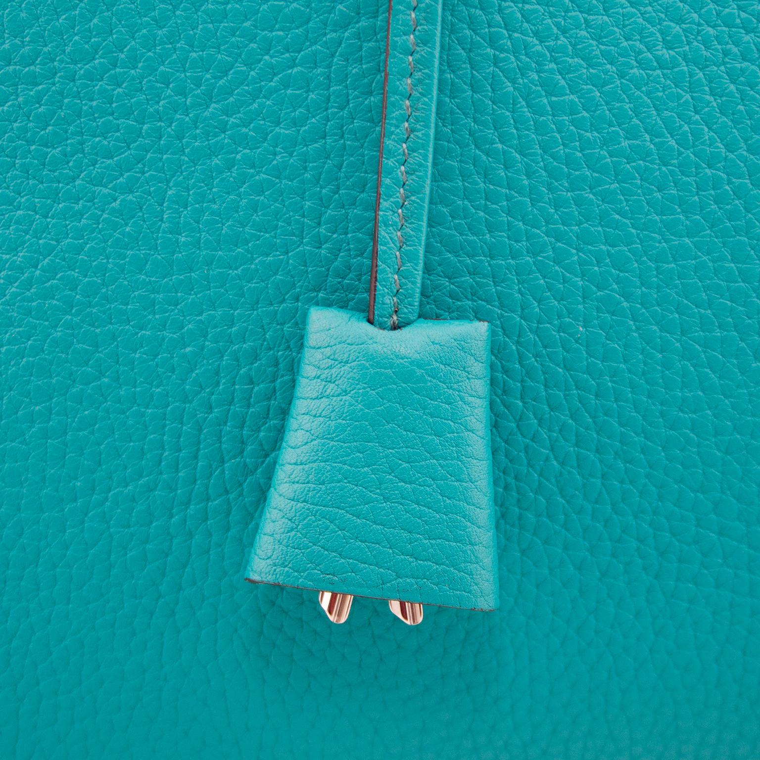  Hermes Taurillon Clemence Novillo Victoria II 35 in Turquoise  For Sale 2