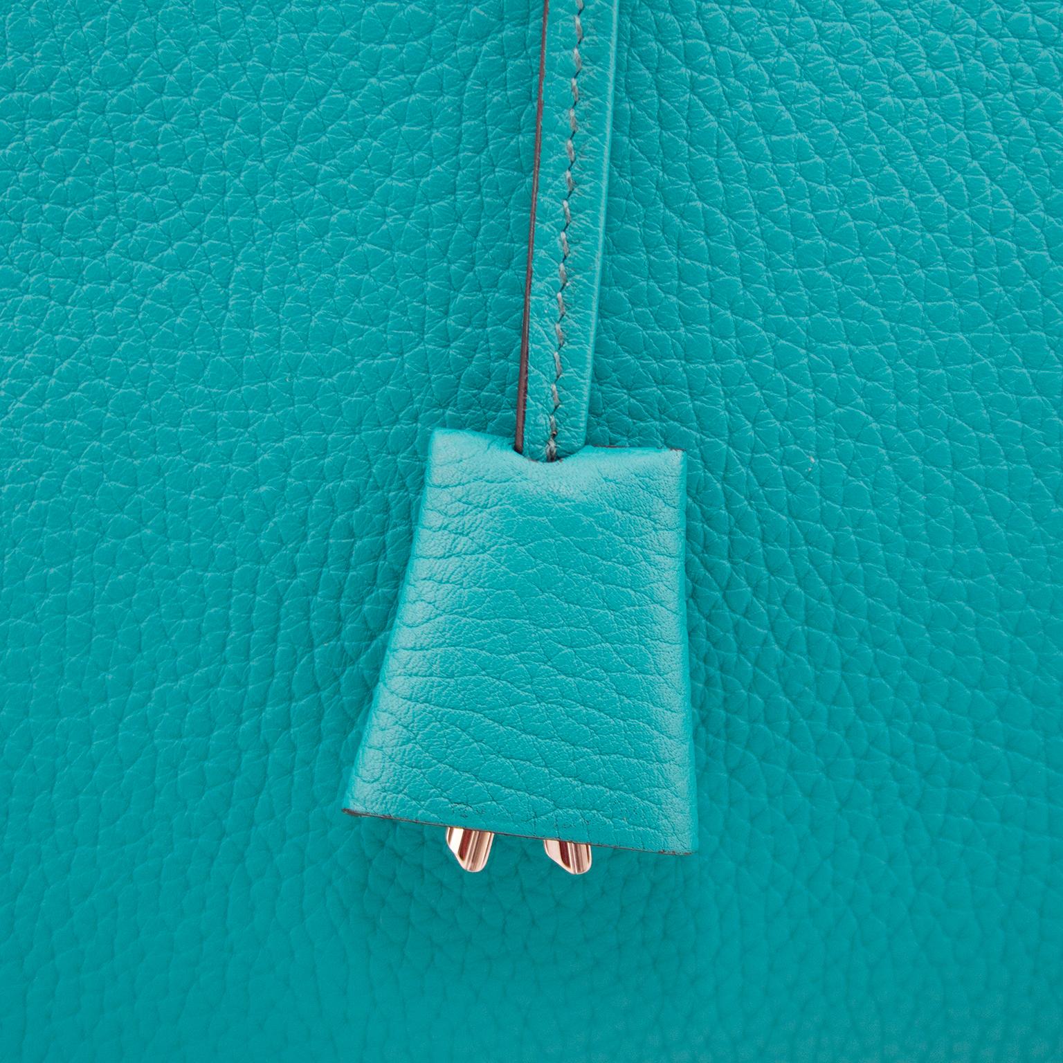 Hermes Taurillon Clemence Novillo Victoria II 35 in Turquoise 2