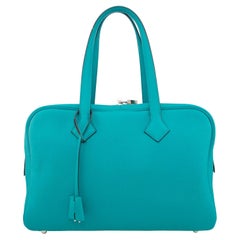  Hermes Taurillon Clemence Novillo Victoria II 35 in Turquoise 