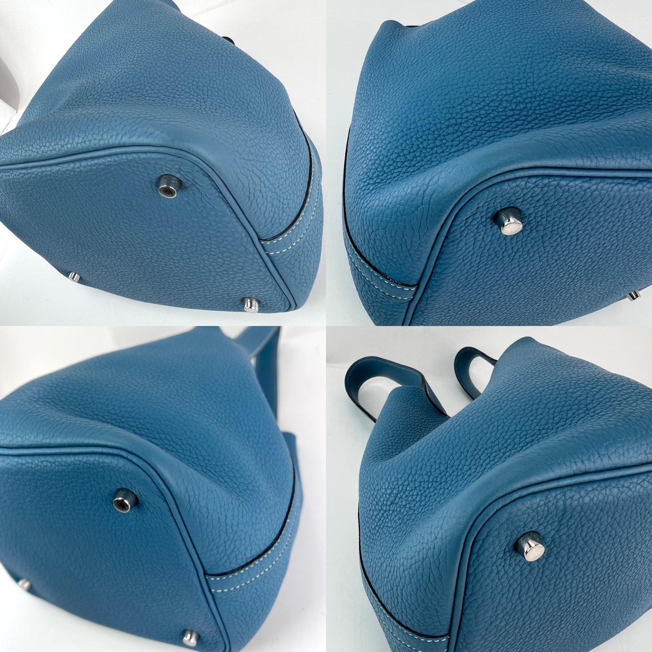 Hermes Taurillon Clemence Picotin 22 MM Blue Leather Hand Bag In Excellent Condition For Sale In Freehold, NJ