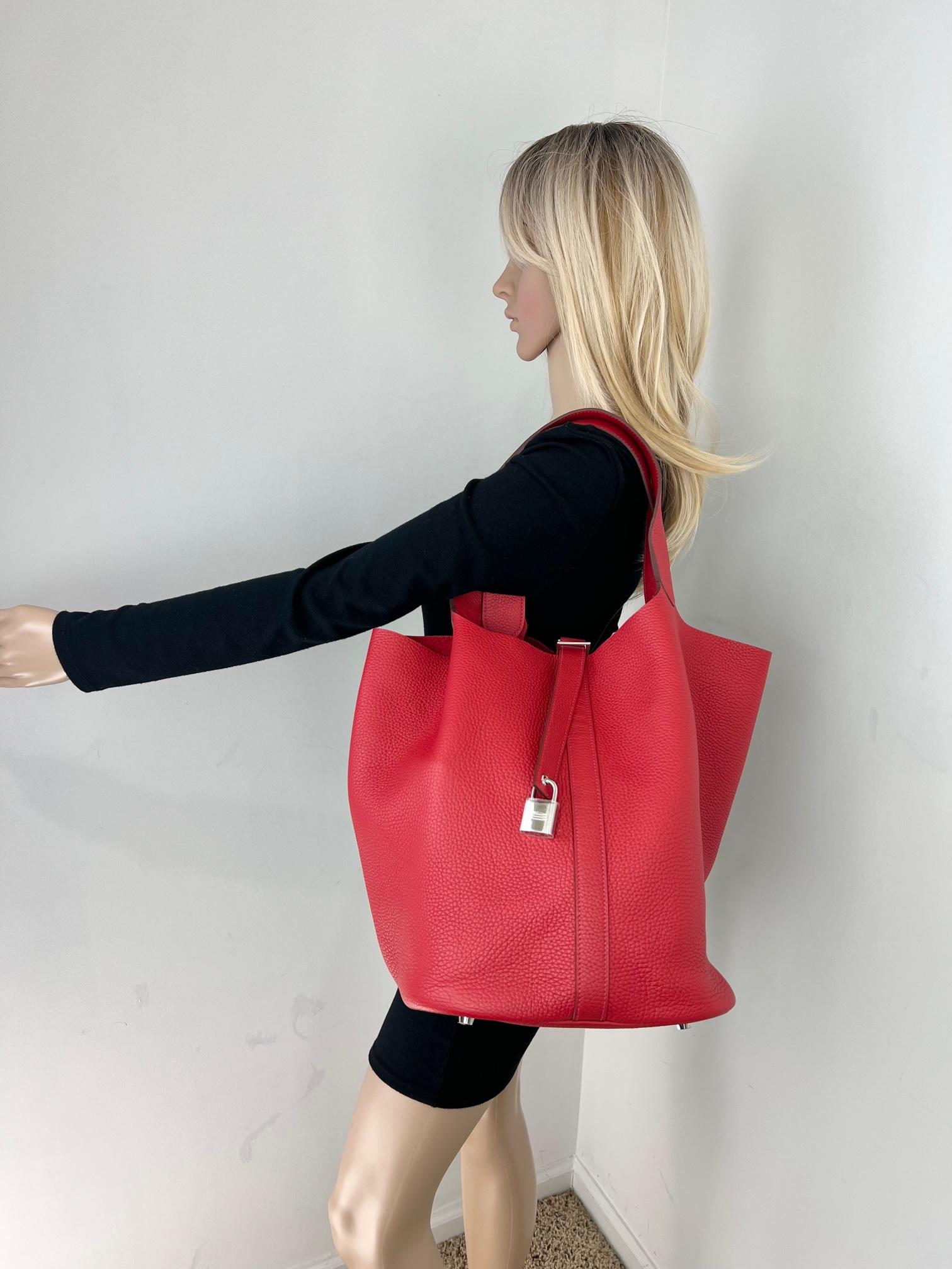 Hermes Taurillon Clemence Picotin Lock  31 TGM Rouge Casaque Tote 4