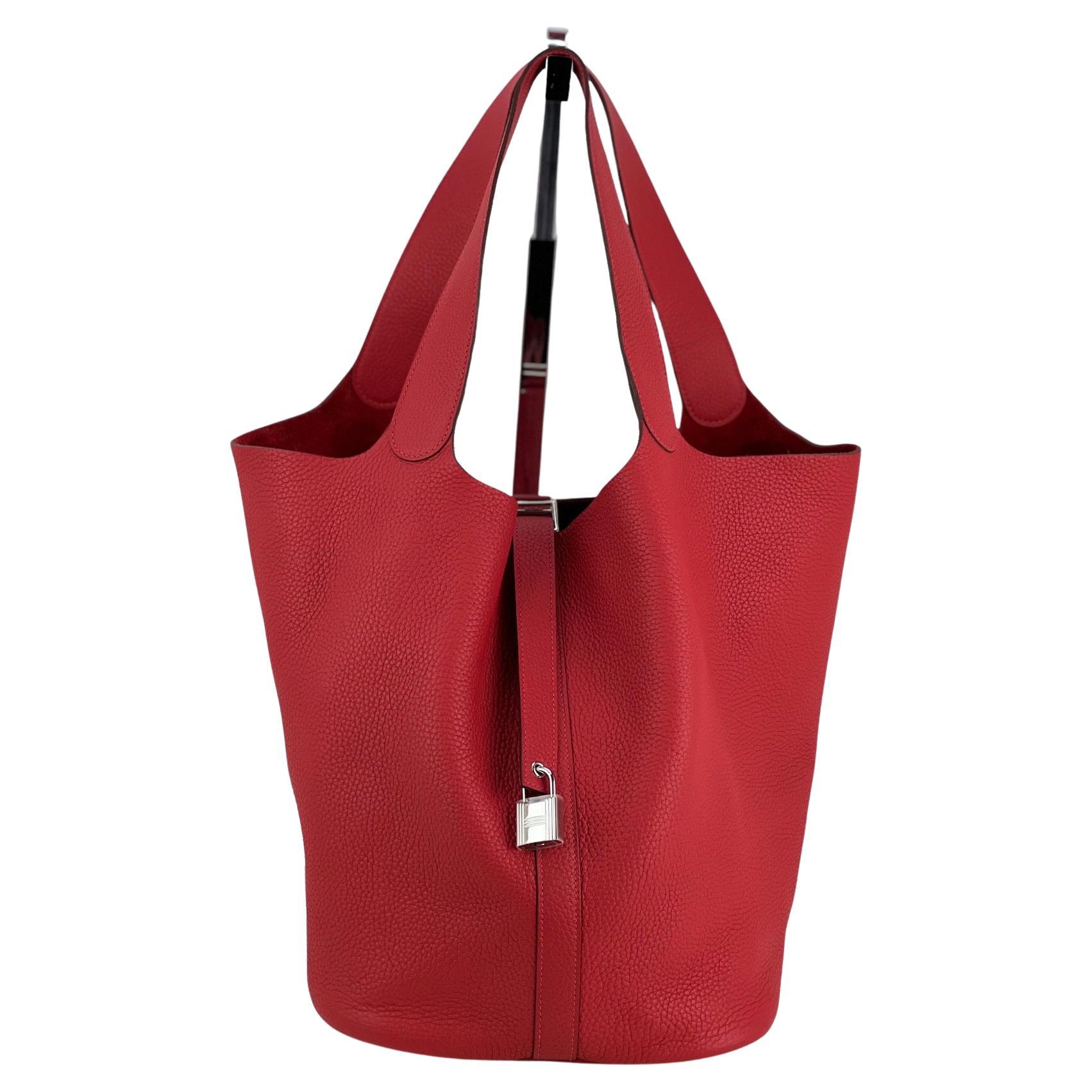 Hermes Taurillon Clemence Picotin Lock  31 TGM Rouge Casaque Tote