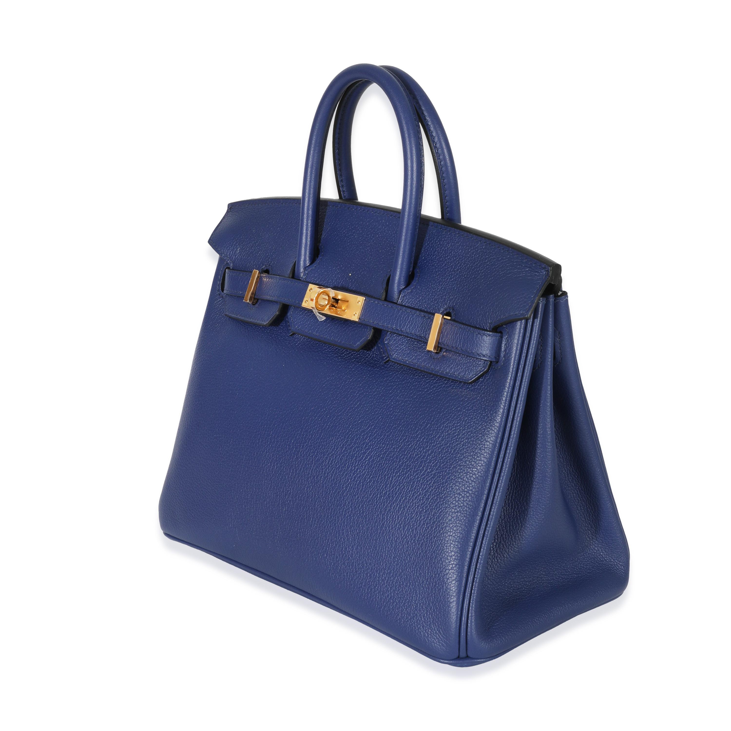 Hermès Taurillon Novillo Verso Bleu Saphir Gris Mouette Birkin 25 GHW In Excellent Condition For Sale In New York, NY