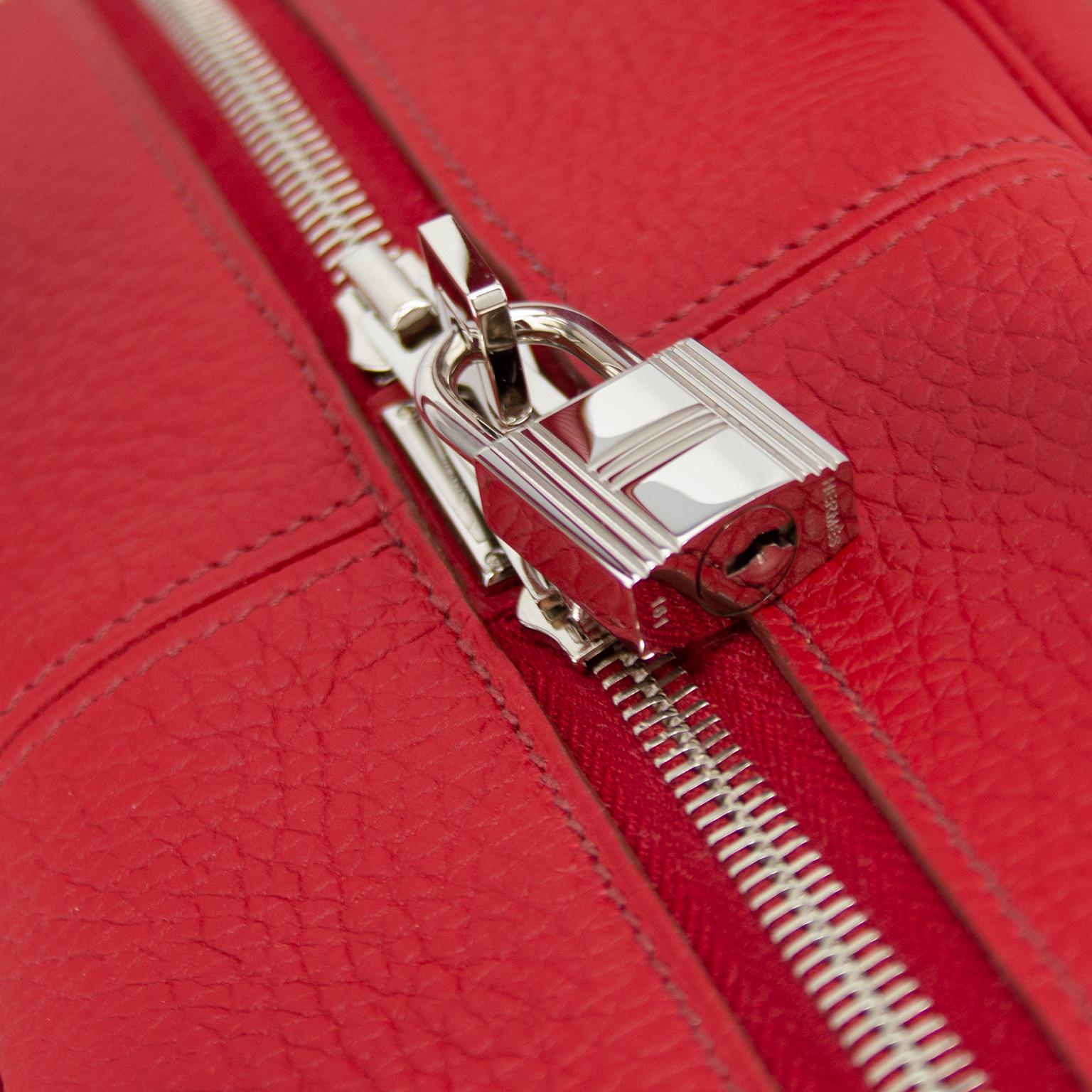 Hermes Taurillon Novillo Victoria II 35 in Rouge Garance For Sale 2