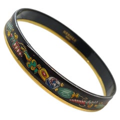 Hermès Tchotchke Enamel and Gold Narrow Bracelet Bangle