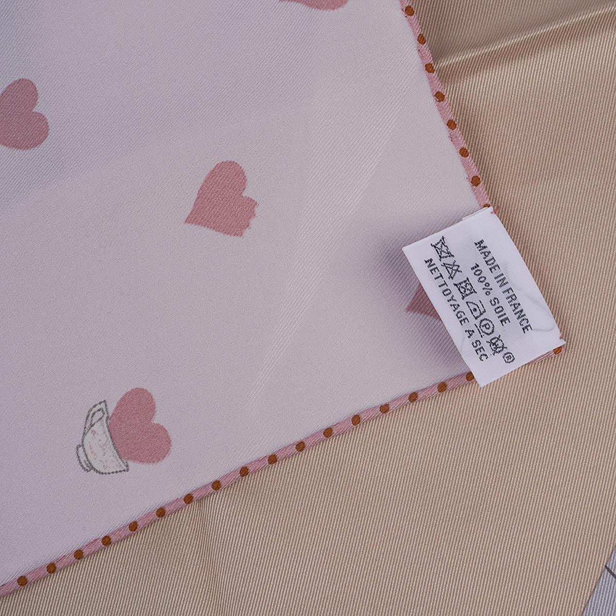 Hermes Tea Time Rose Pale and Beige Silk Scarf 70 For Sale 5