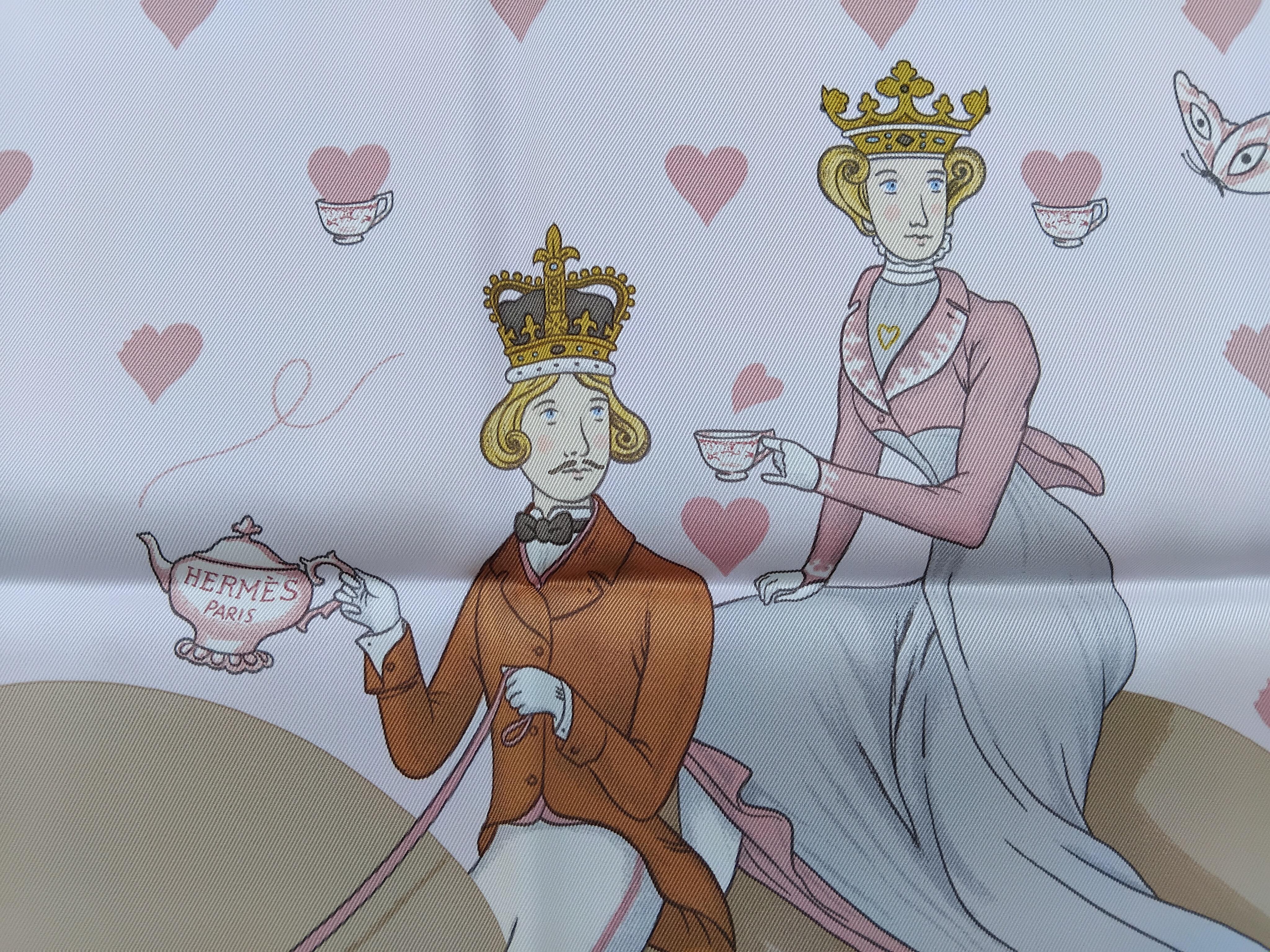 Blue Hermès Tea Time Silk Scarf Pink Beige Jonathan Burton 26' For Sale