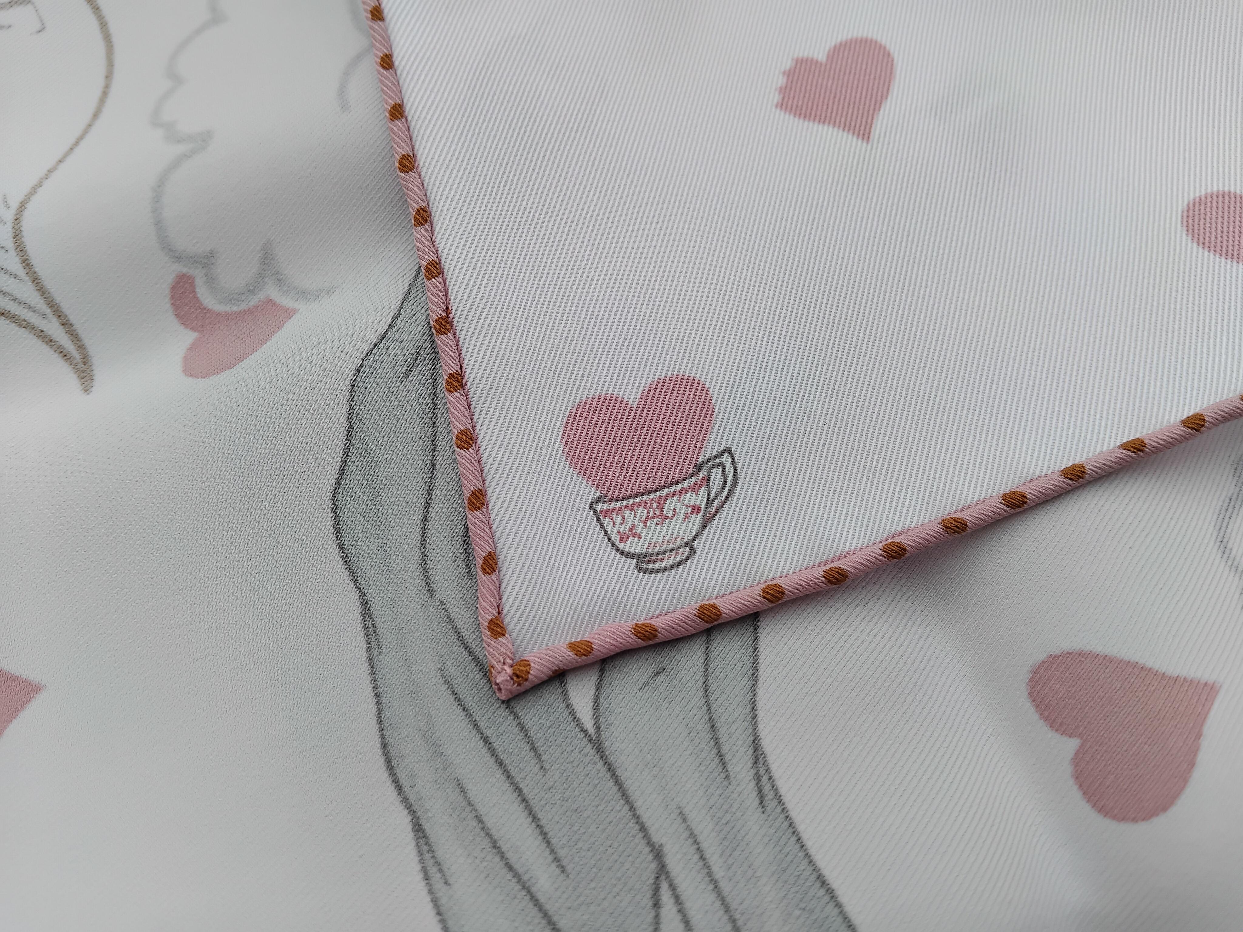 Hermès Tea Time Silk Scarf Pink Beige Jonathan Burton 26' For Sale 1