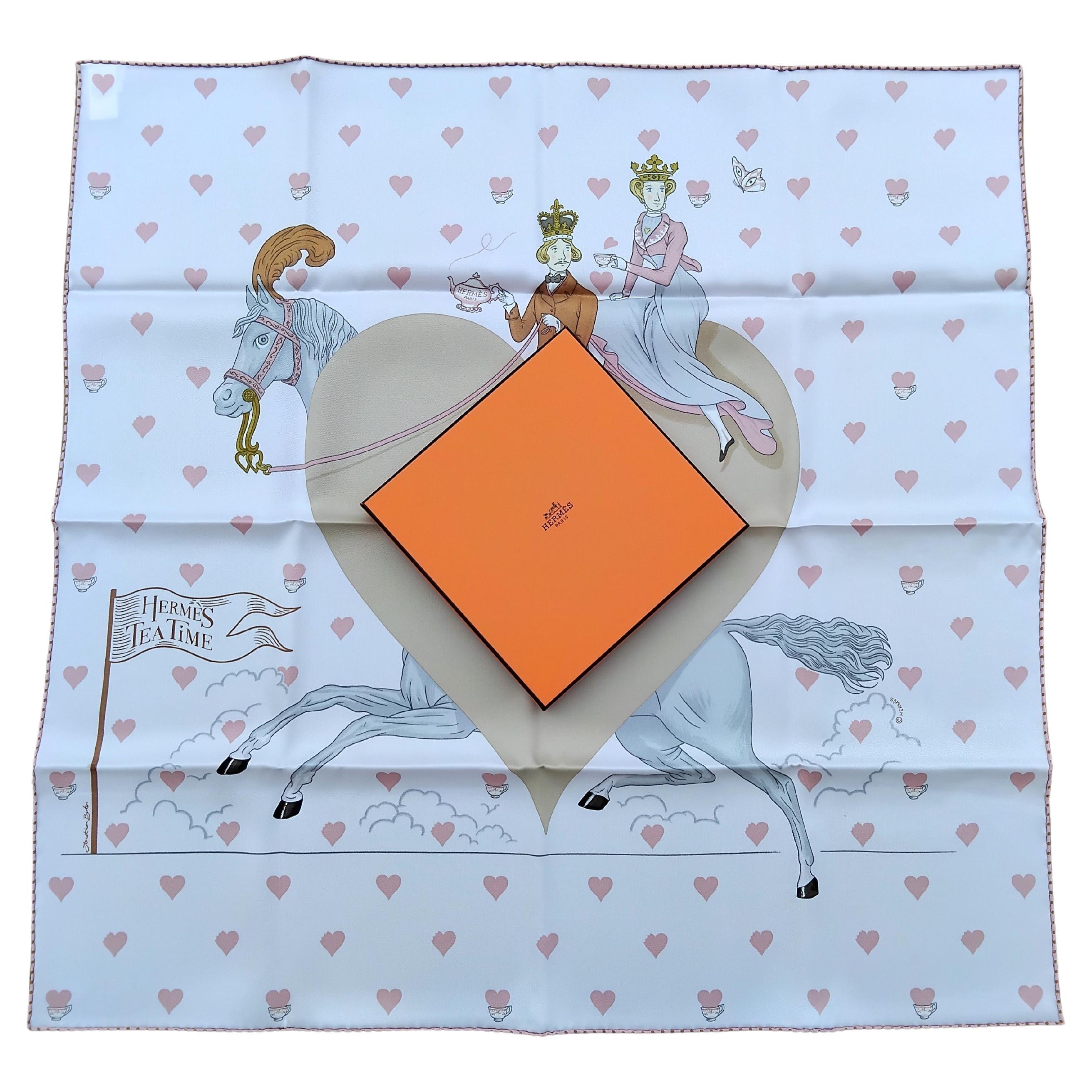 Hermès Tea Time Silk Scarf Pink Beige Jonathan Burton 26' For Sale 5