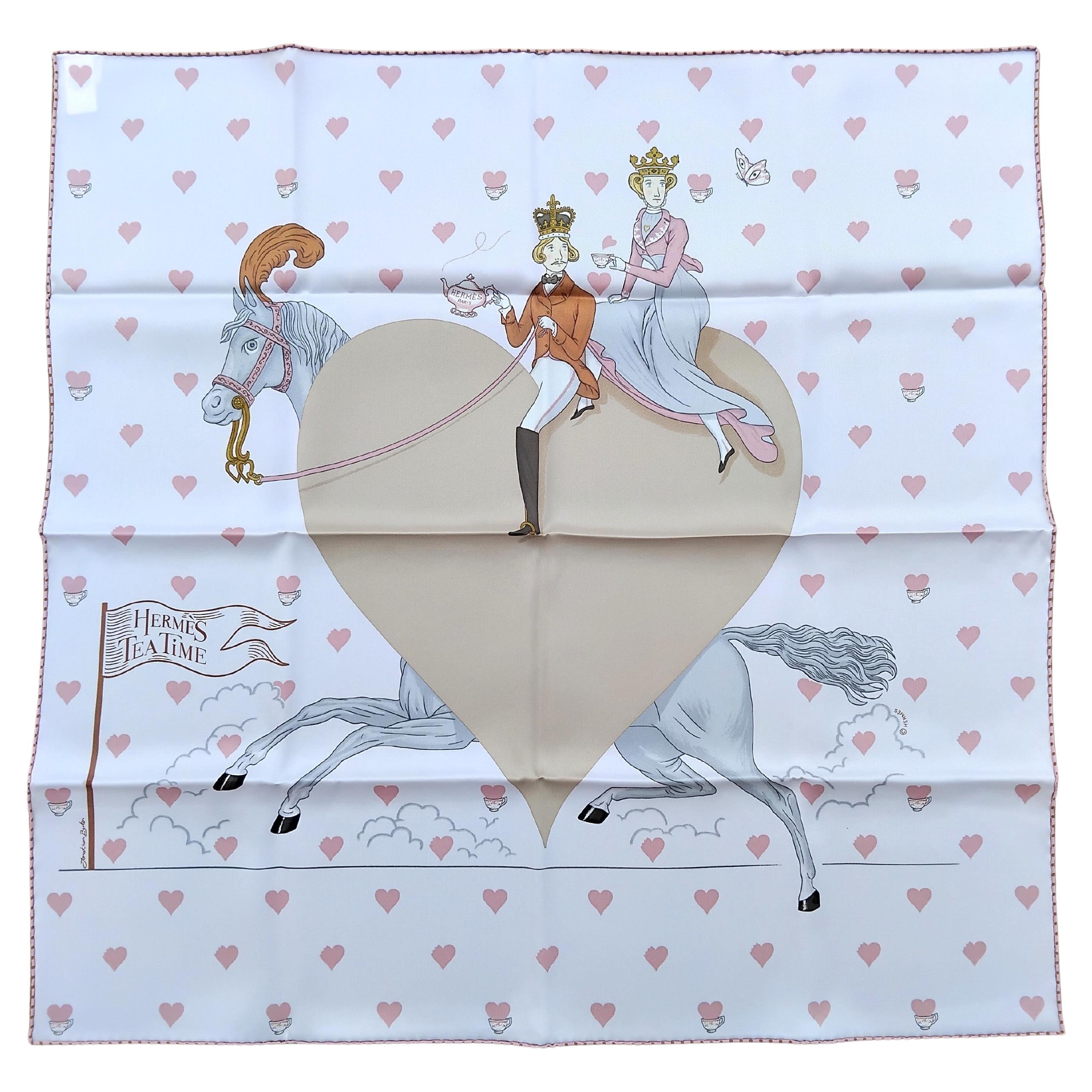 Hermès Tea Time Silk Scarf Pink Beige Jonathan Burton 26'