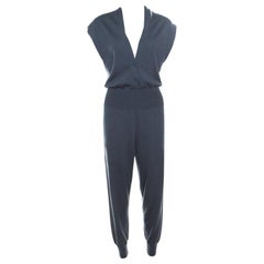 Hermes Teal Blue Cashmere Cinched Waist Button Front Jumpsuit M