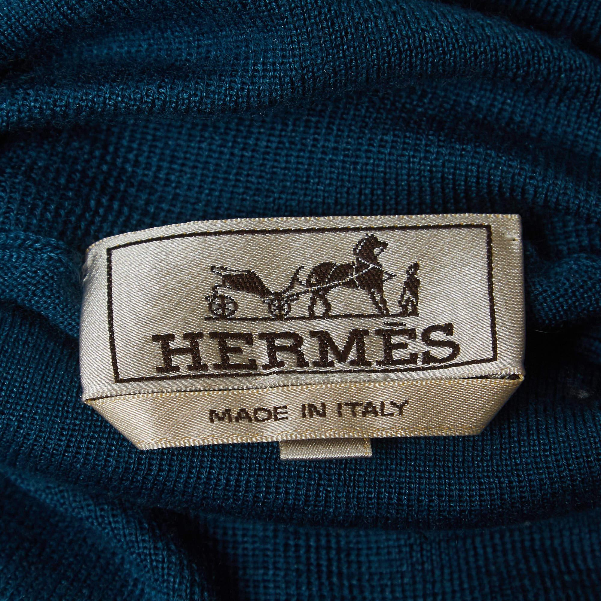 Hermes Teal Blue Cashmere & Silk Knit Turtle Neck Sweater XL 1