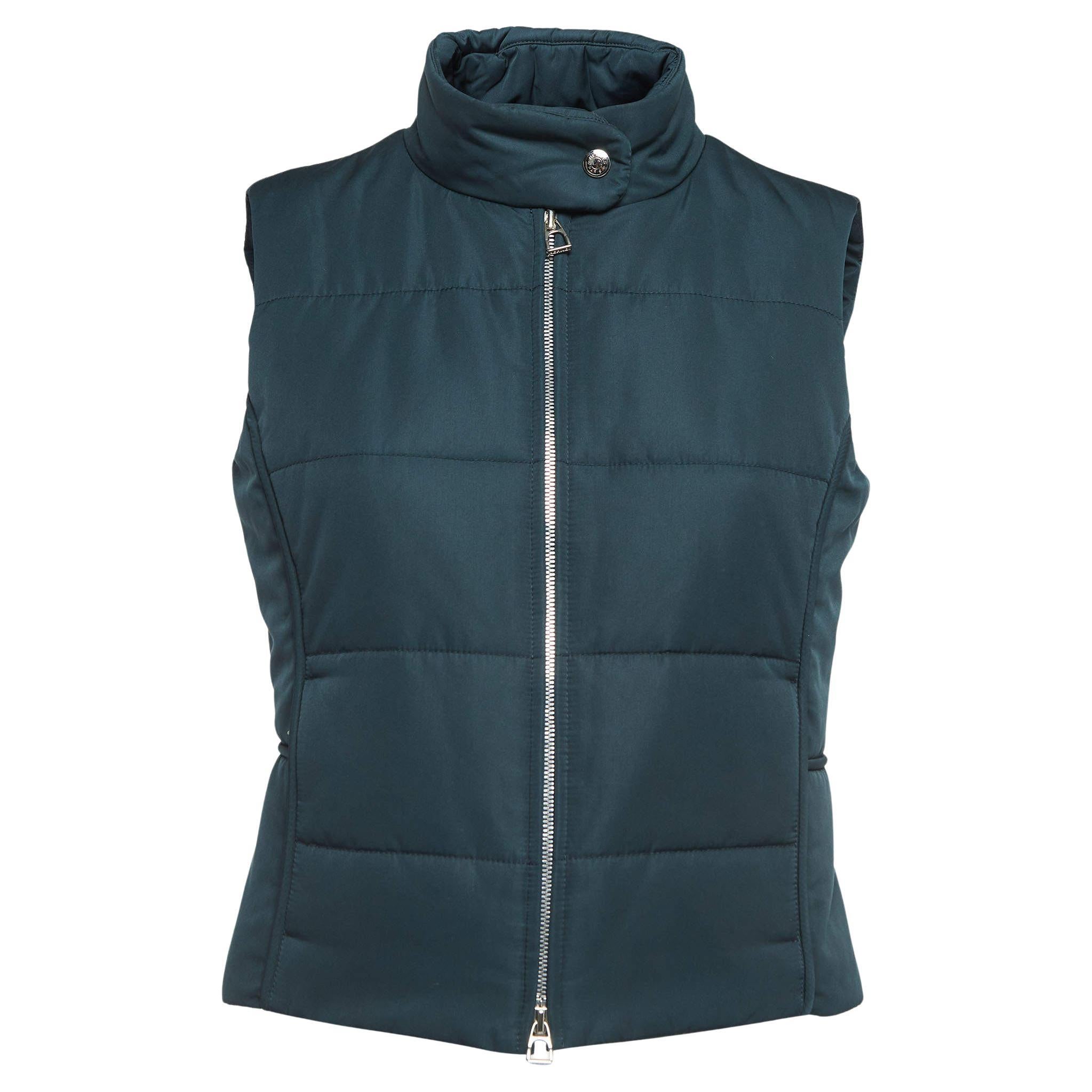 Hermès Teal Blue Synthetic Sleeveless Quilted Vest S For Sale