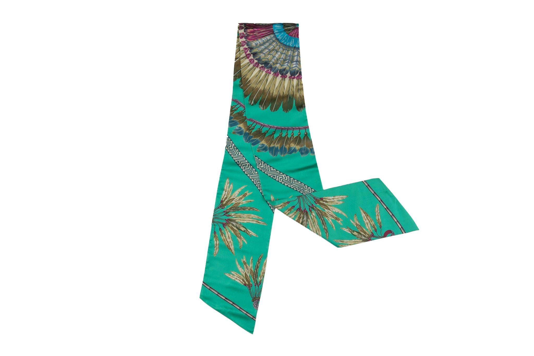 Blue Hermès Teal Brazil Silk Maxi Twilly For Sale