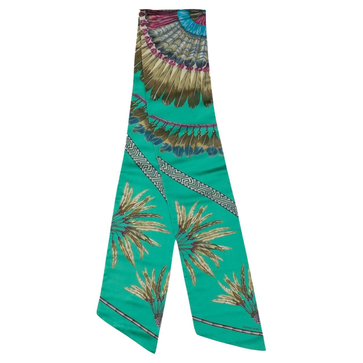 Hermès Teal Brazil Silk Maxi Twilly For Sale