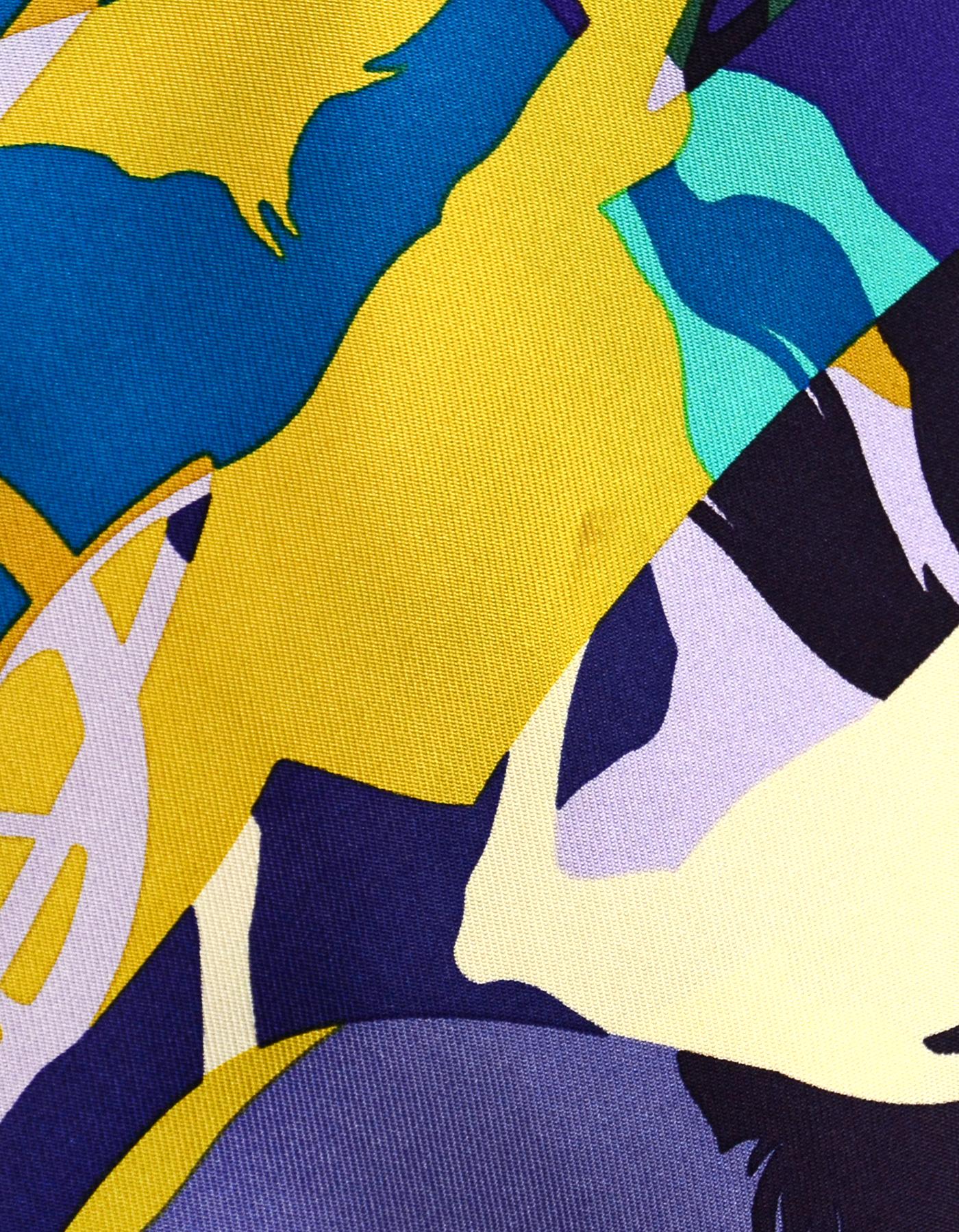 Blue Hermes Teal/ Multi-color Ex Libris En Camouflage 90cm Silk Scarf