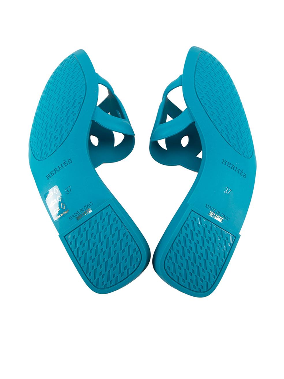 Women's Hermès Teal Rubber Aloha Slide Sandals Size IT 37 For Sale