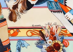 Hermès Teal Silk Kachinas Scarf, Kermit Oliver in Box