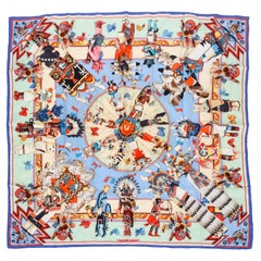 Hermès Teal Silk Kachinas Scarf, Kermit Oliver in Box