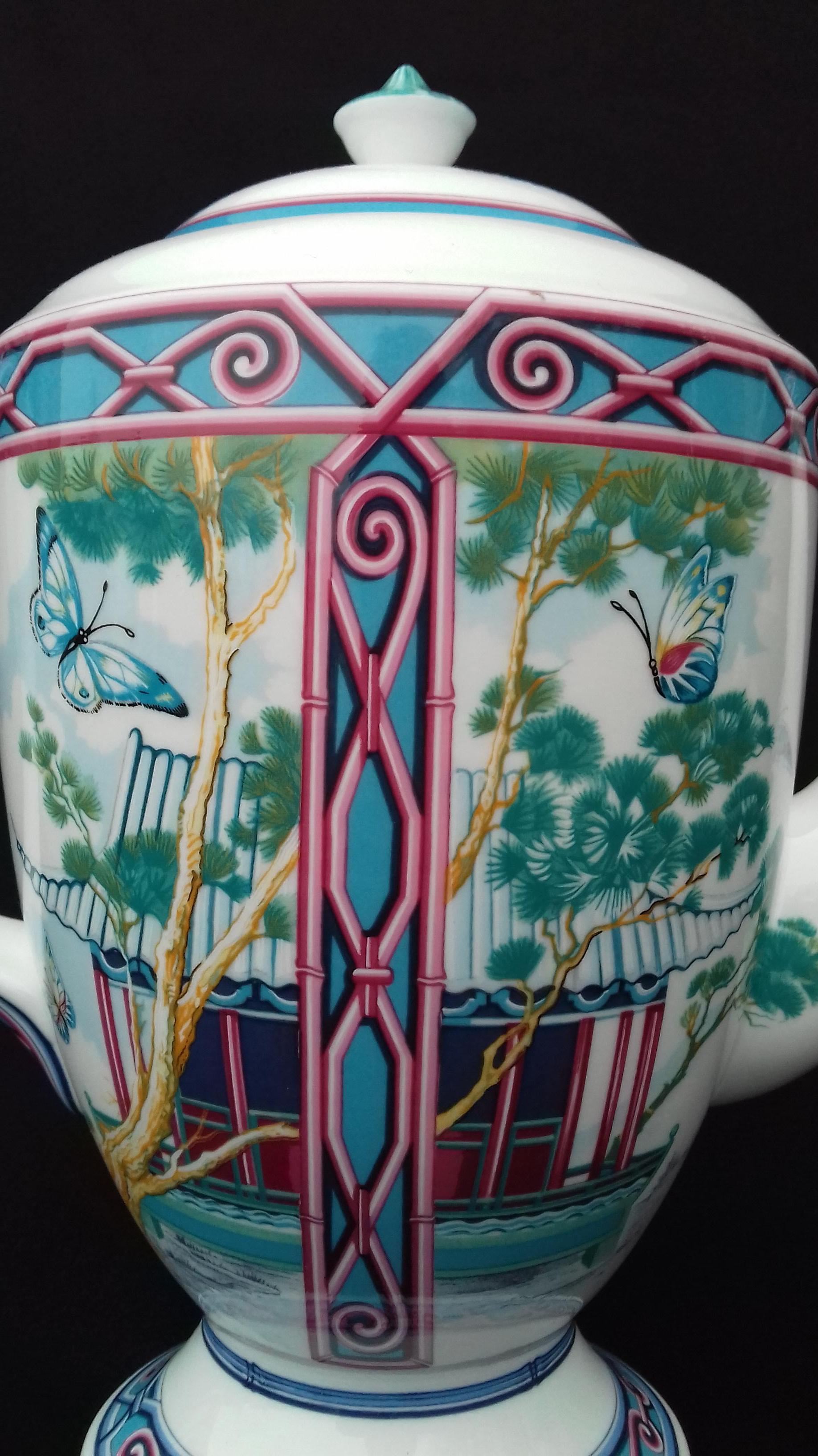 Hermès Teapot Tea Pot Porcelain Jardin des Papillons Butterflies Garden Rare 3