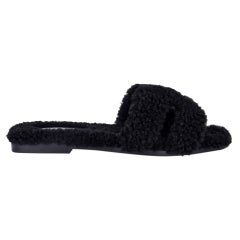Hermes Teddy Bear Oran Sandal Black Limited Edition Shearling Flat 39.5 / 9.5