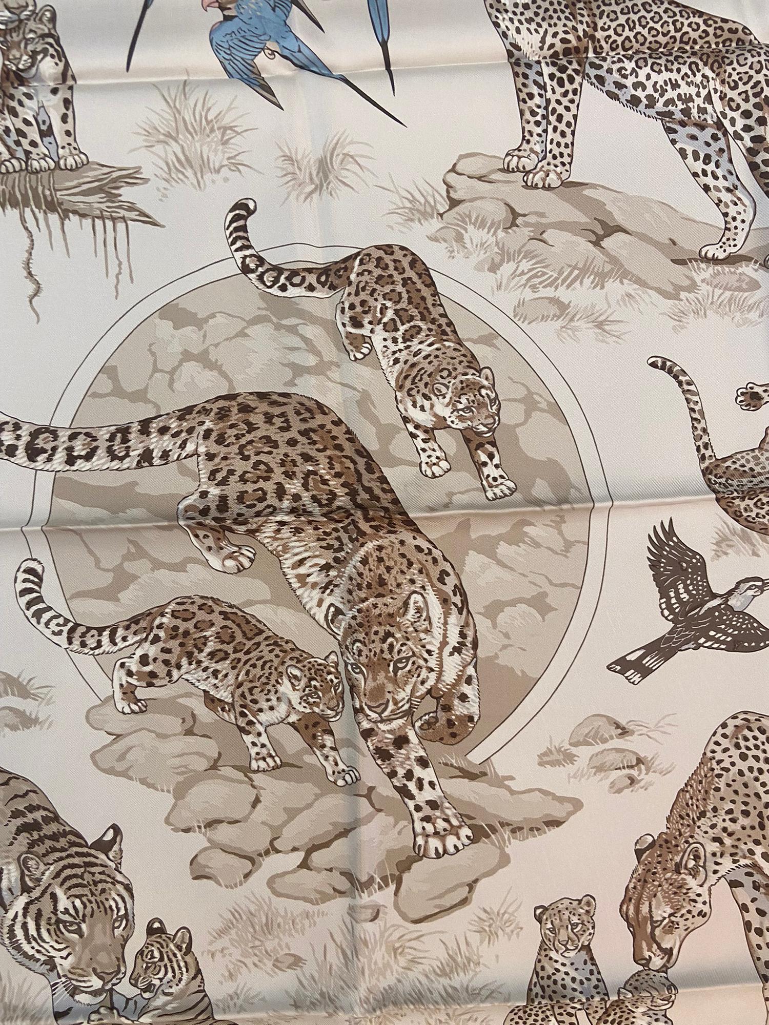 Hermes Tendresse Feline by Robert Dallet Silk Twill Scarf 3