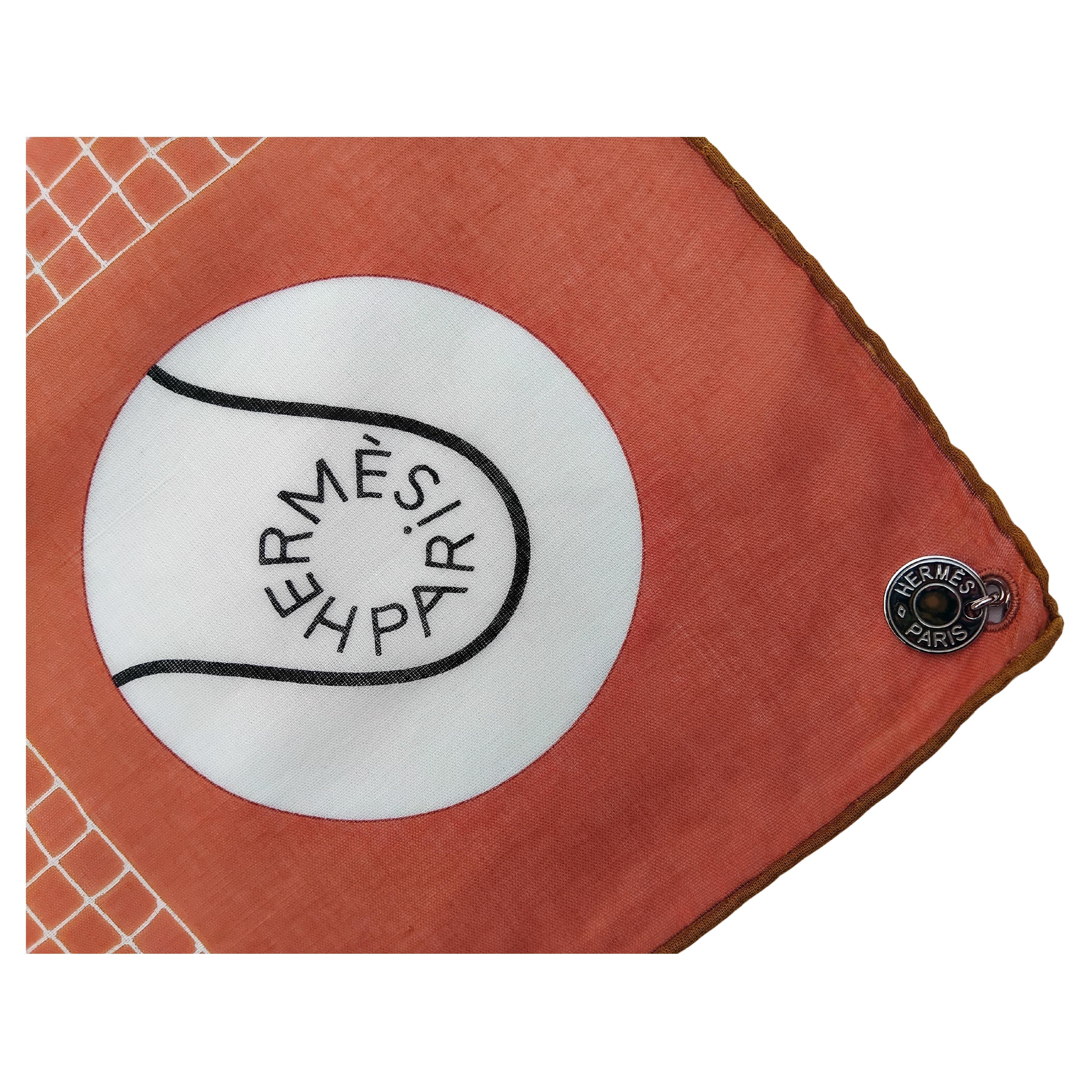 Hermès Tennis 75 ans Lacoste Cotton Scarf Charm Limited Edition en vente 2