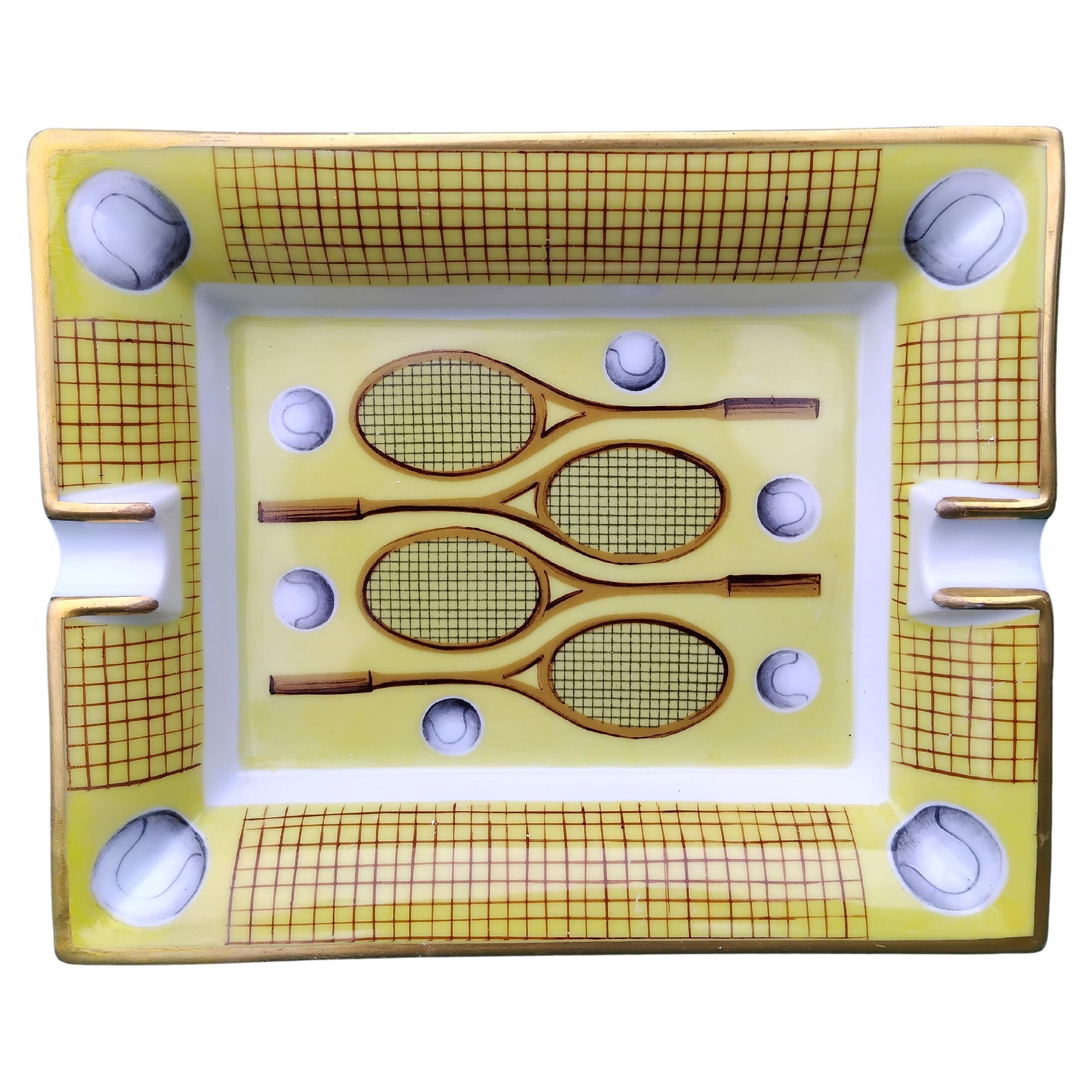 Hermès Tennis Print Cigar Ashtray Change Tray Porcelain Gold For Sale 8