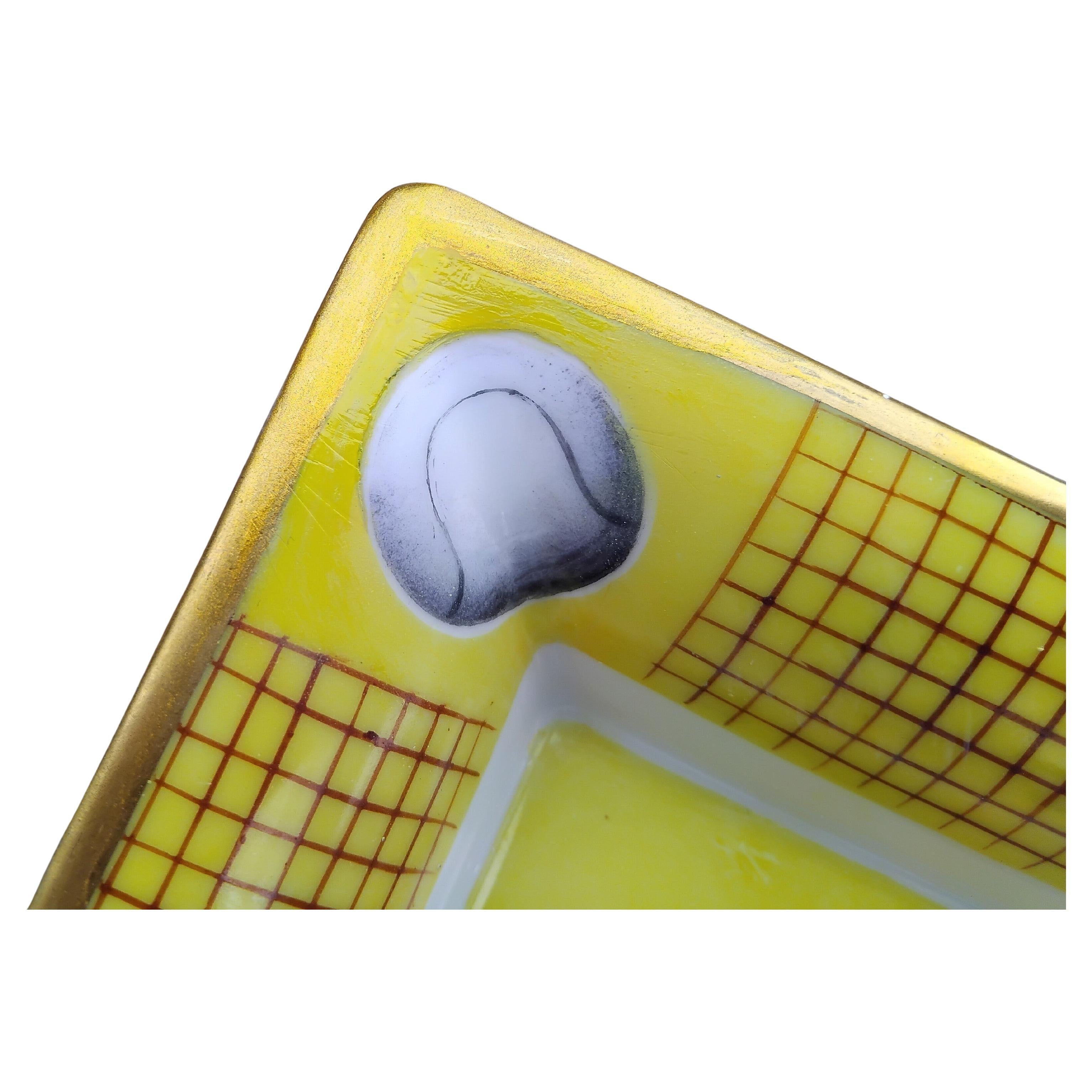 Hermès Tennis Print Cigar Ashtray Change Tray Porcelain Gold For Sale 11
