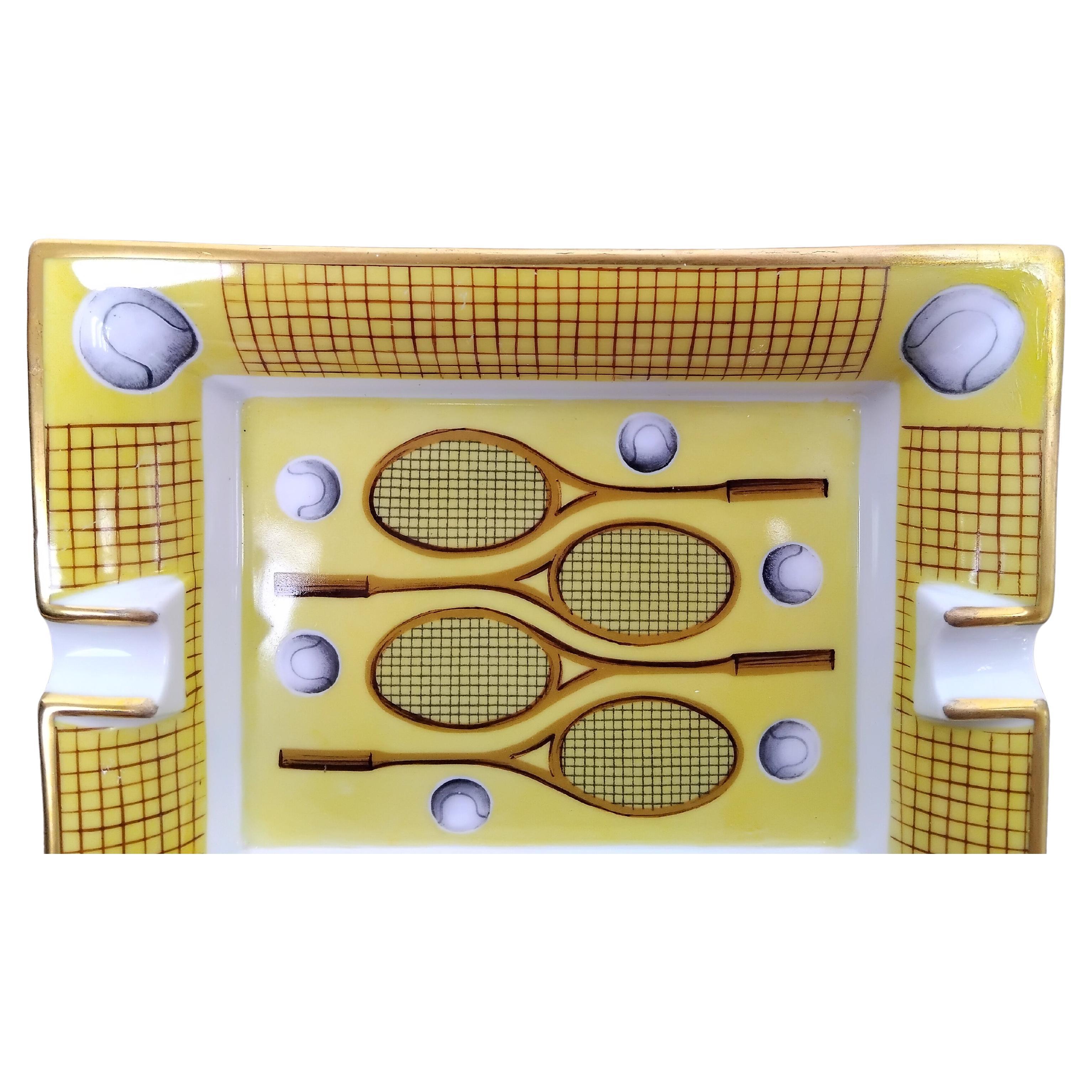 Women's or Men's Hermès Tennis Print Cigar Ashtray Change Tray Porcelain Gold For Sale