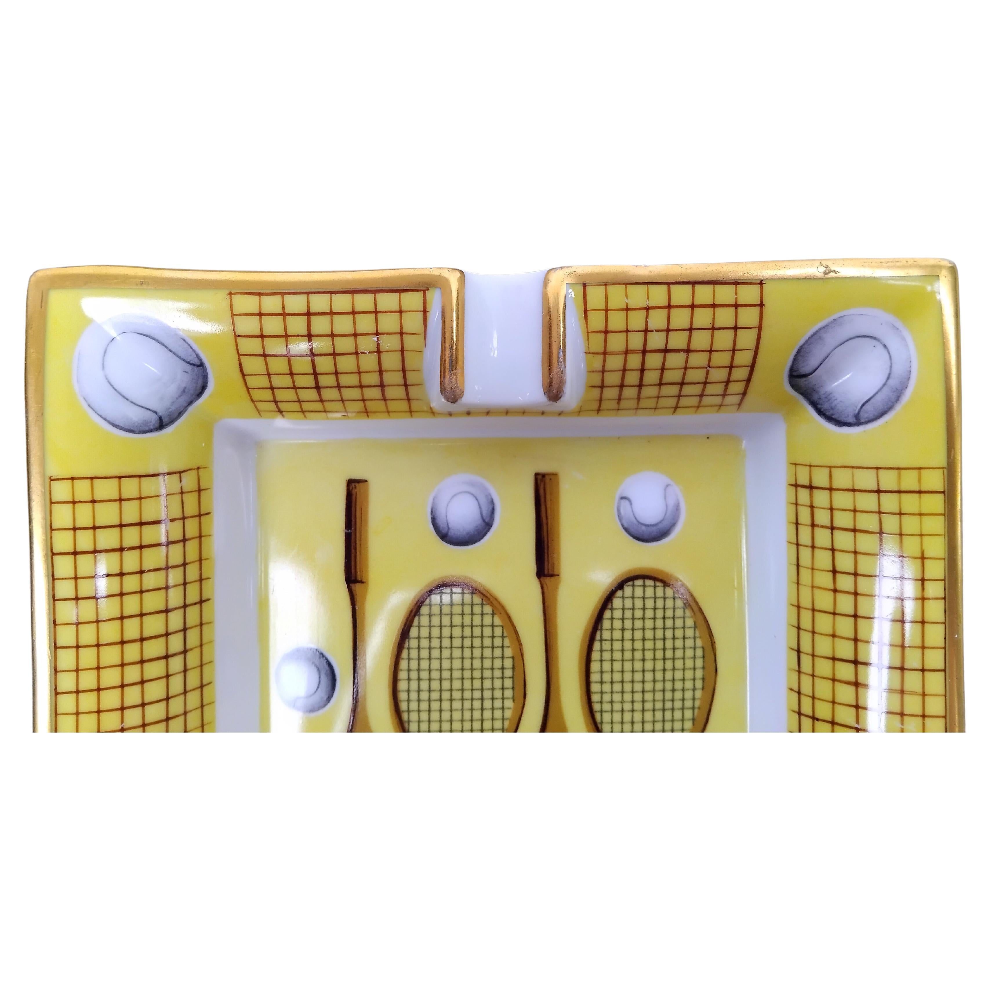 Hermès Tennis Print Cigar Ashtray Change Tray Porcelain Gold For Sale 1
