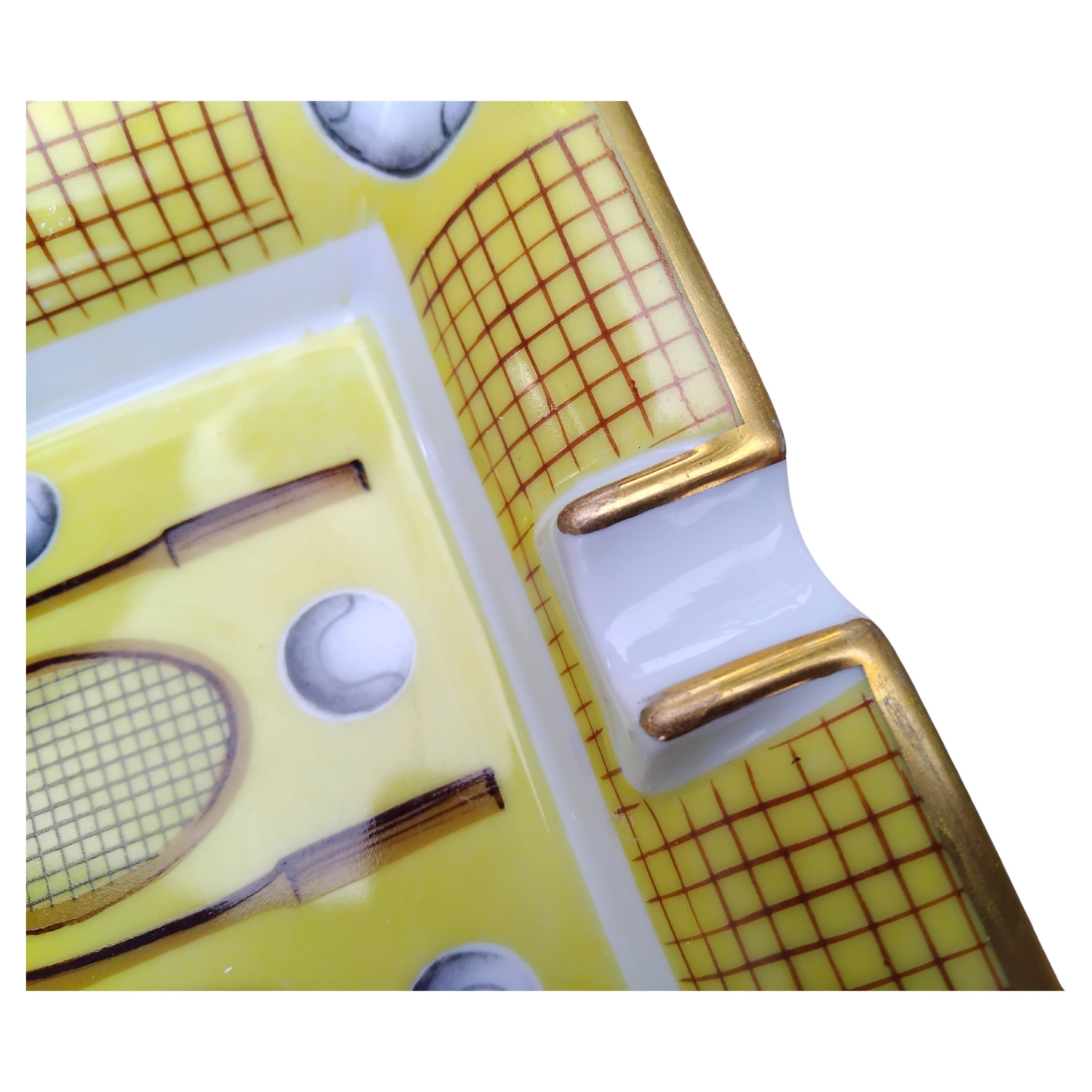 Hermès Tennis Print Cigar Ashtray Change Tray Porcelain Gold For Sale 4