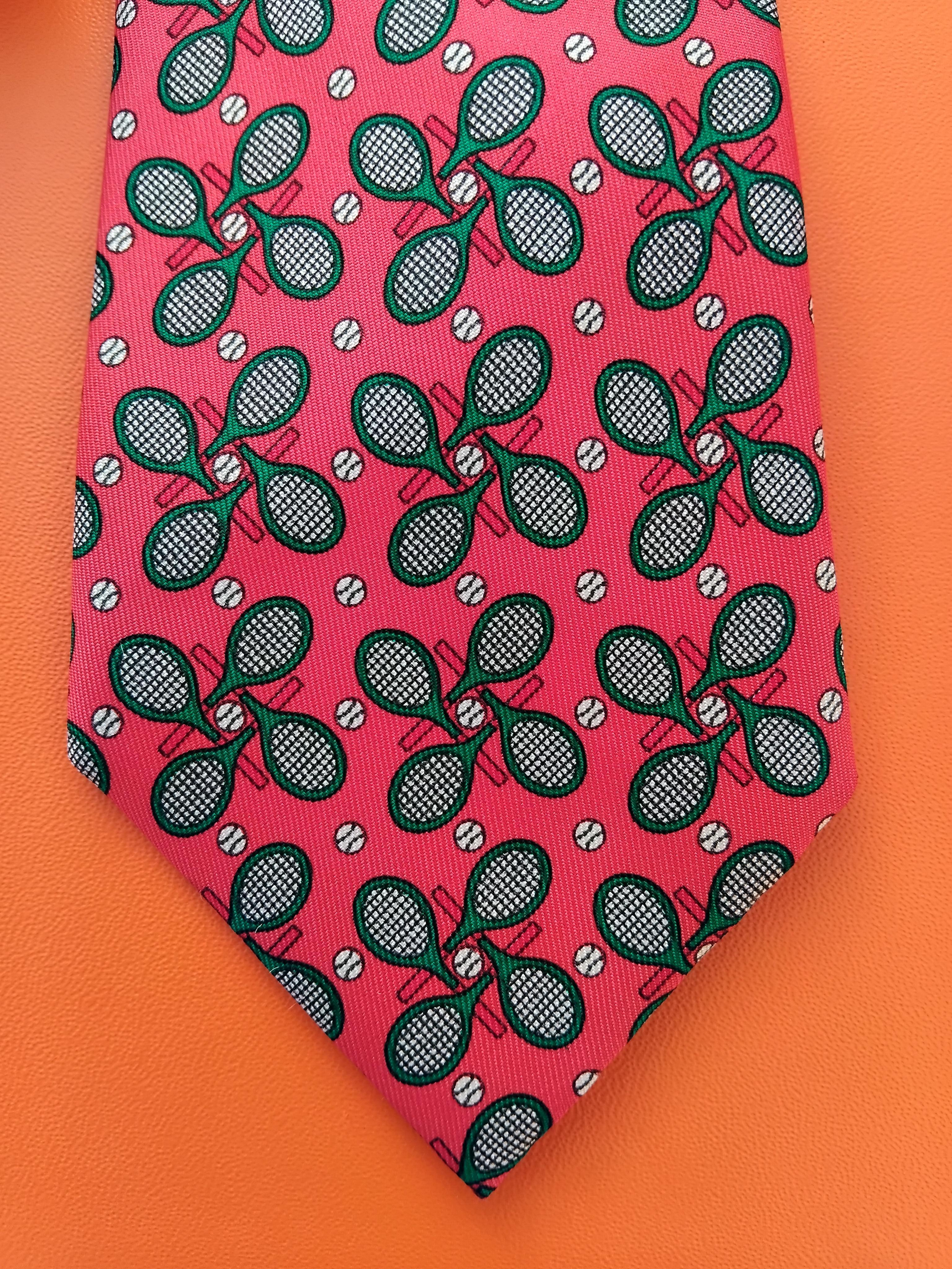 Pink Hermès Tennis Print Silk Tie Rare