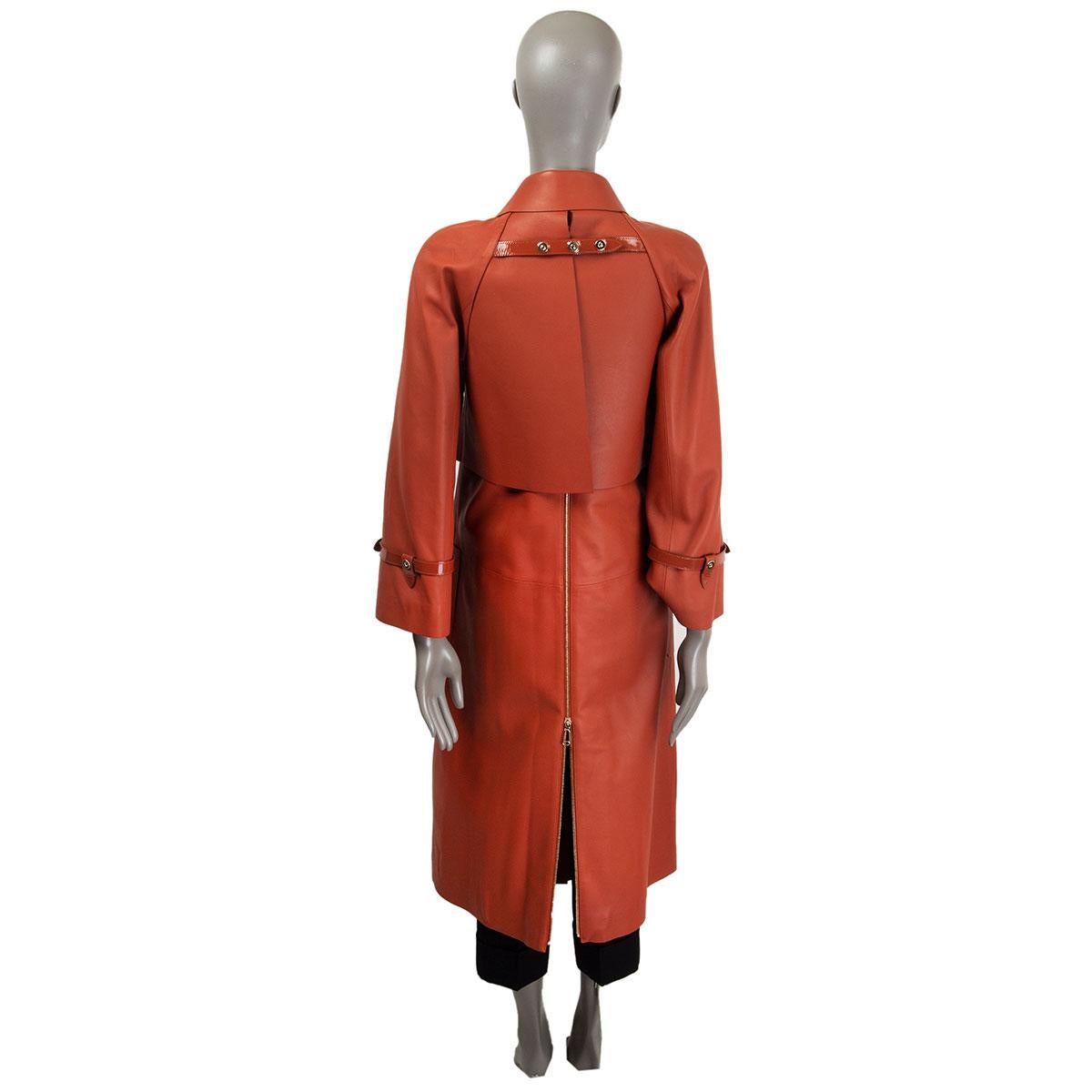 orange leather trench coat