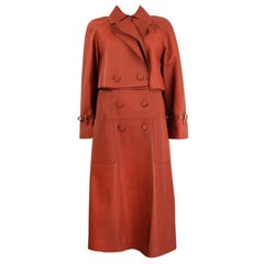 Used FENDI terra cotta orange leather DOUBLE BREASTED TRENCH Coat Jacket 38 XS