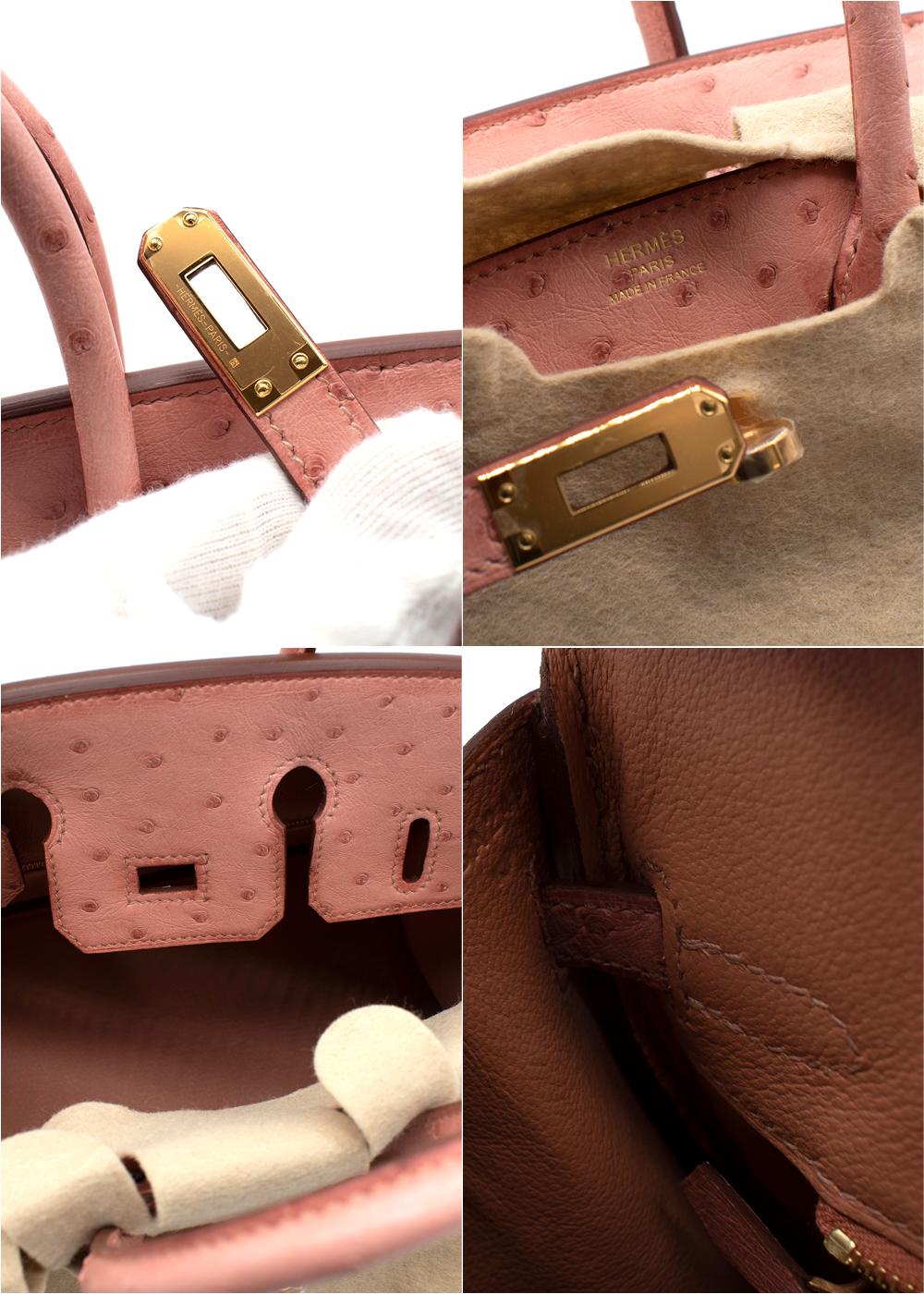 Hermès Terre Cuite Straußenleder Birkin 25 Tasche GHW im Angebot 7