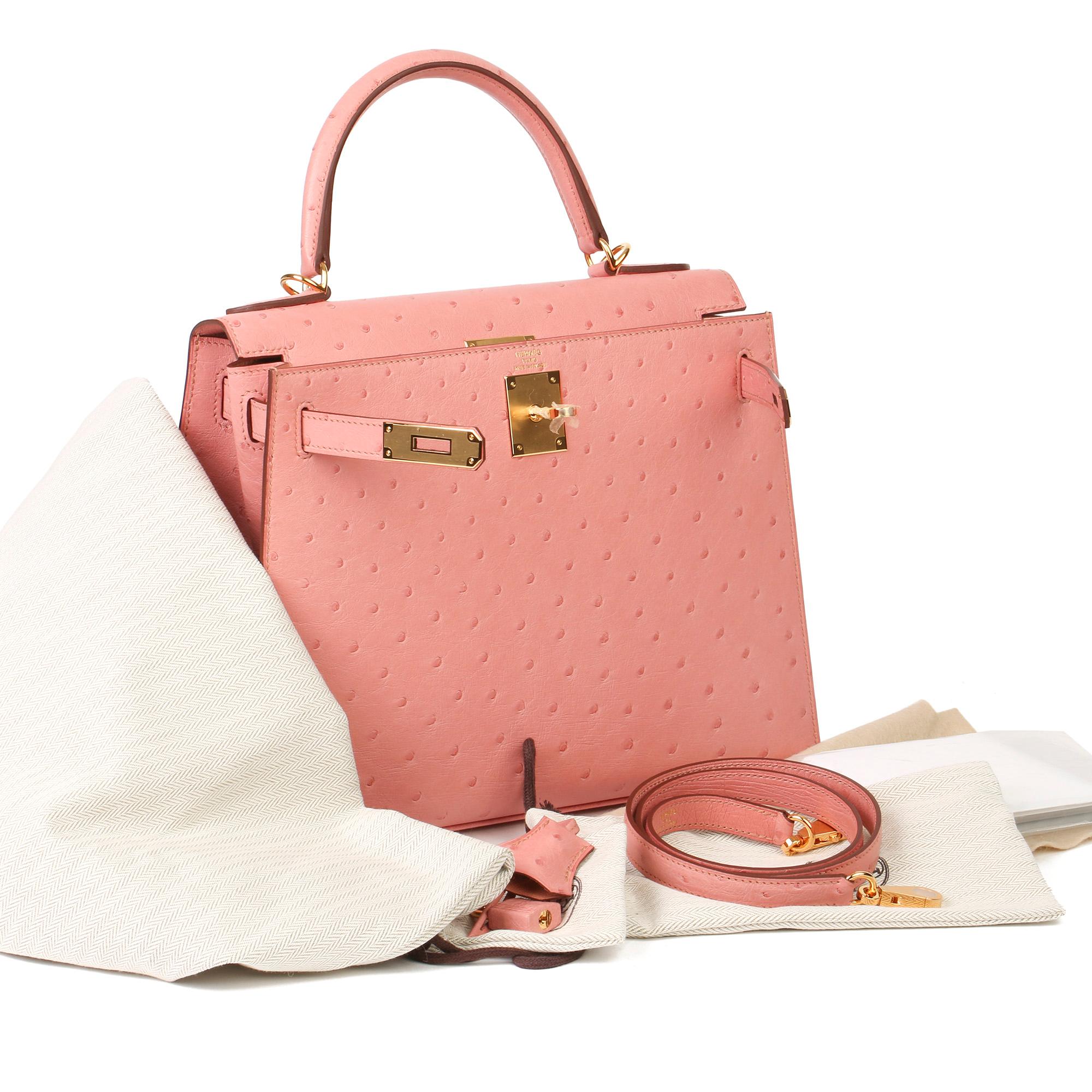 Pink Hermès Terre Cuite Ostrich Leather Kelly 28cm Sellier